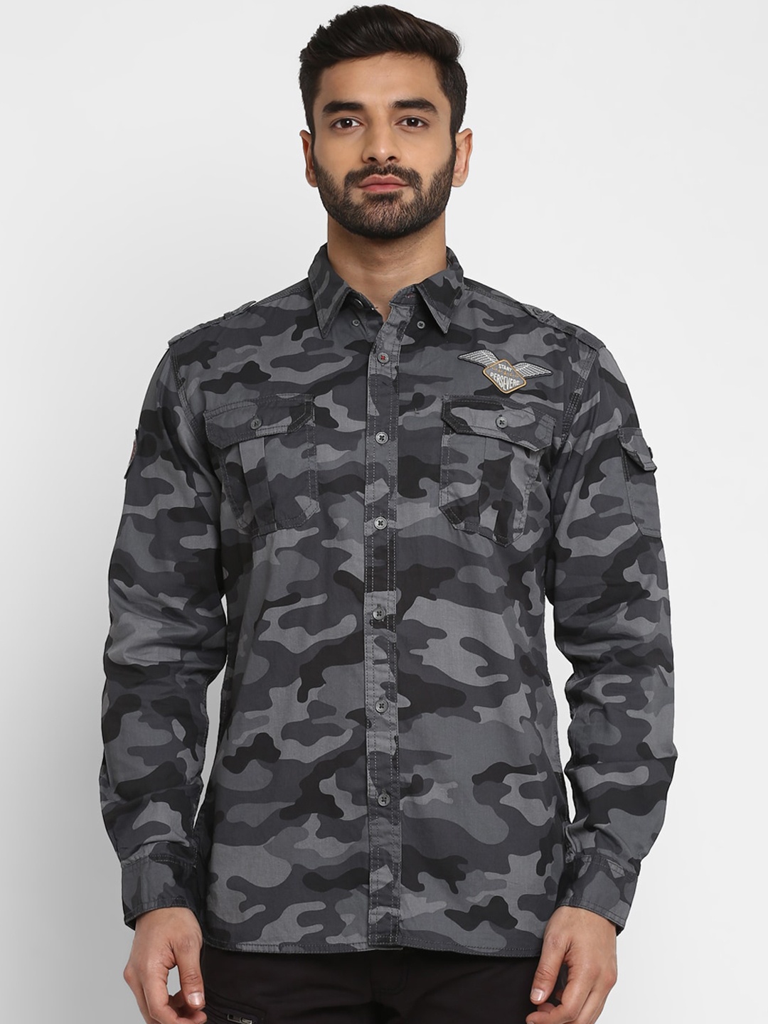 

Royal Enfield Men Grey Regular Fit Printed Casual Shirt
