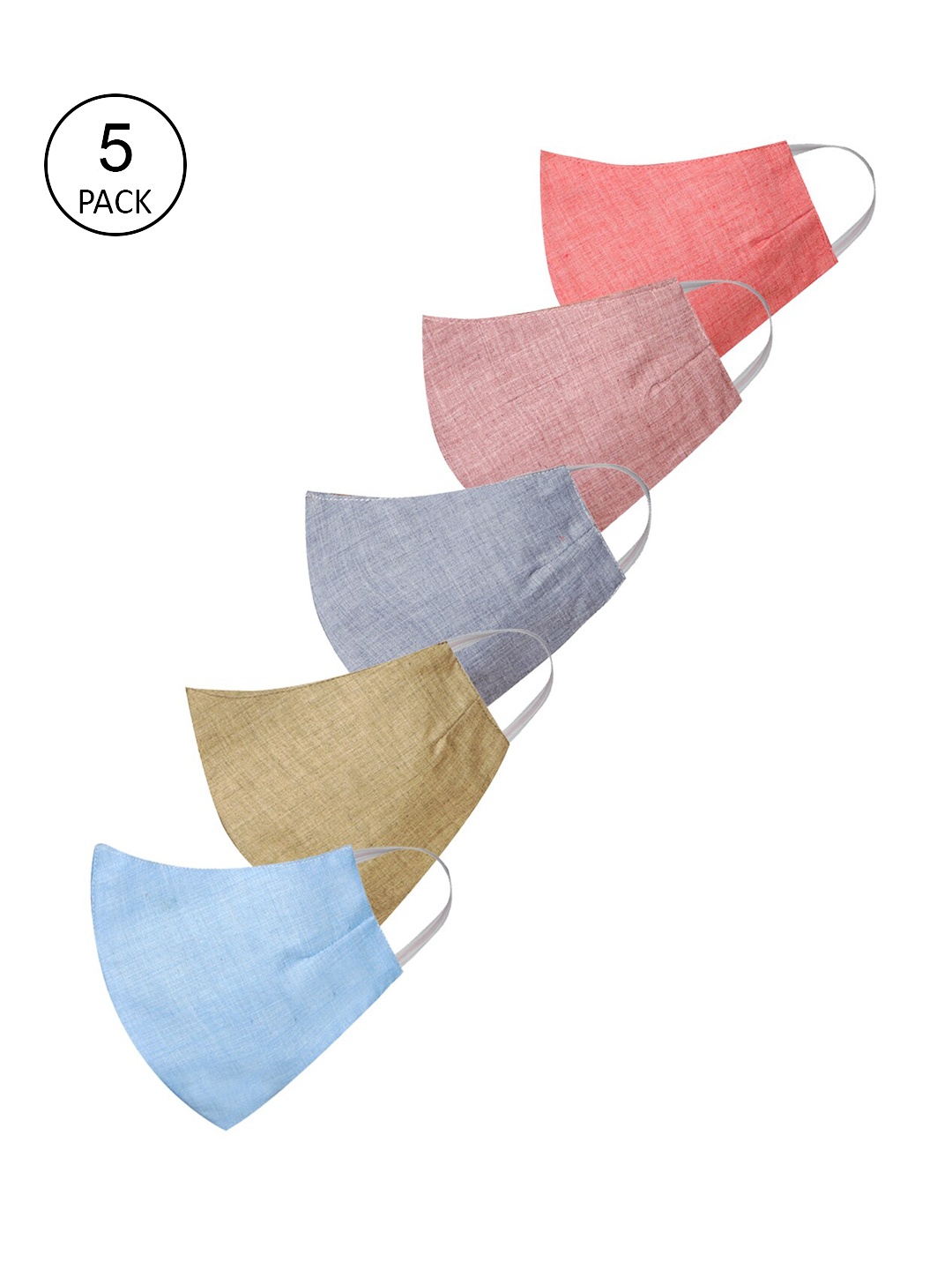 

VASTRAMAY Unisex Pack Of 5 Solid 2-Ply Reusable Cloth Masks, Blue