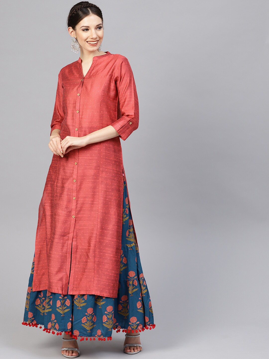 

Varanga Women Peach-Coloured Printed Dobby Kurta