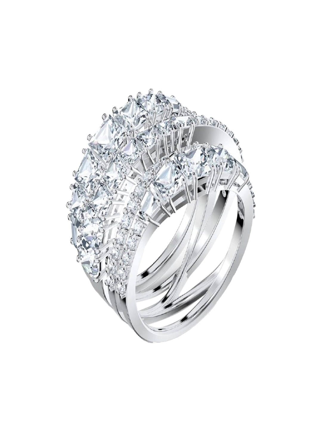 

SWAROVSKI Rhodium-Plated White Crystal-Studded Finger Twist Wrap Ring, Silver