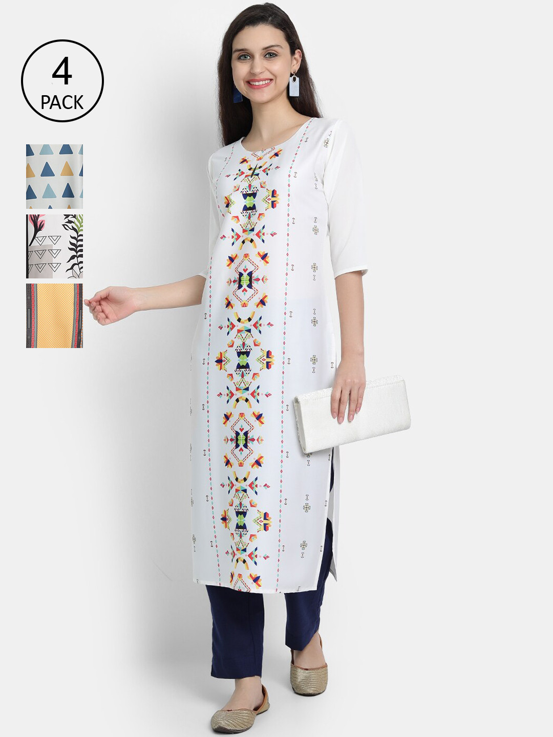 

Ethnic basket Women Set of 4 Multicoloured Floral Printed Crepe Kurta, Multi