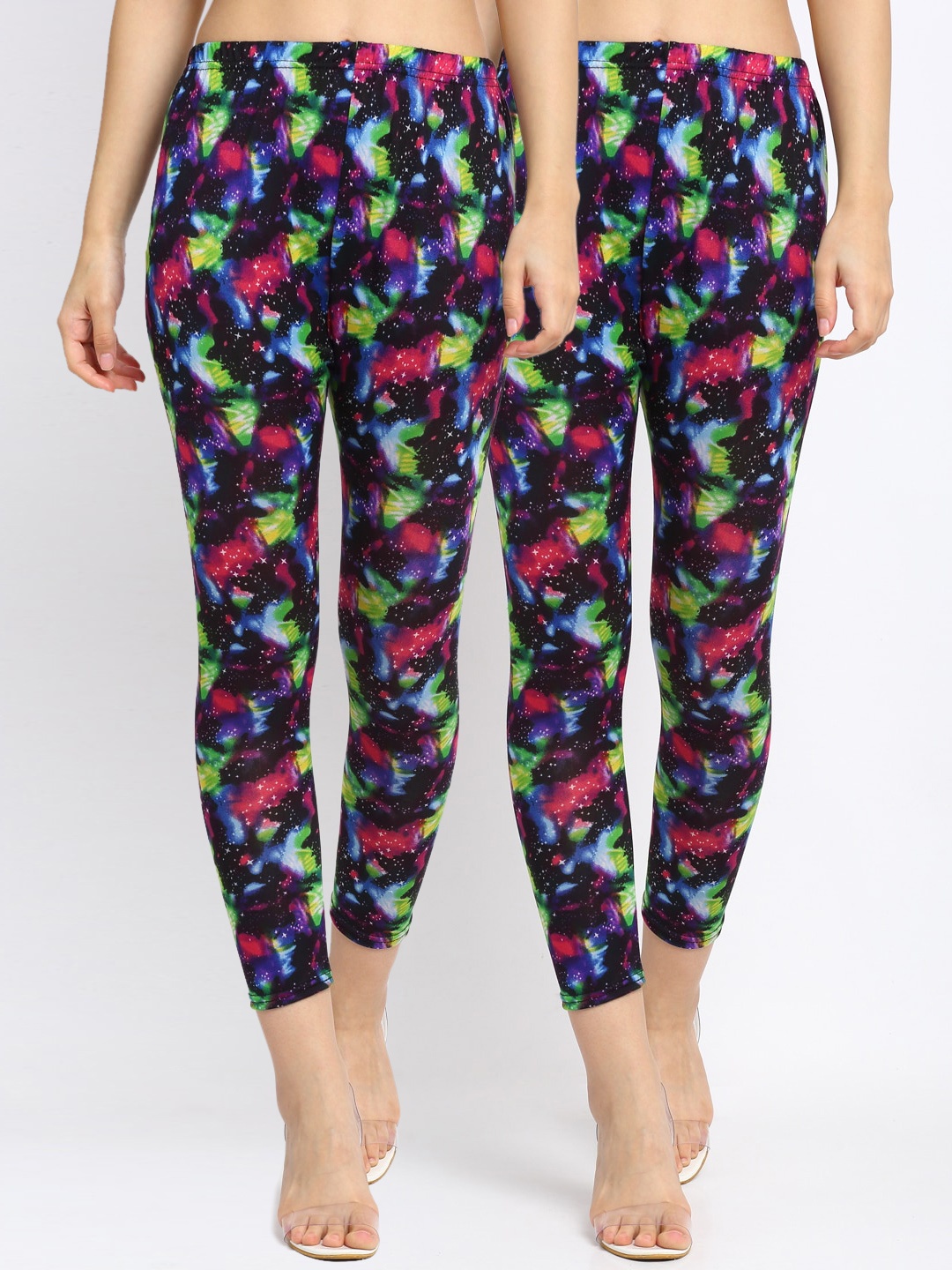

NEUDIS Women Pack Of 2 Black & Pink Printed Tapered-Fit Ankle-Length Leggings