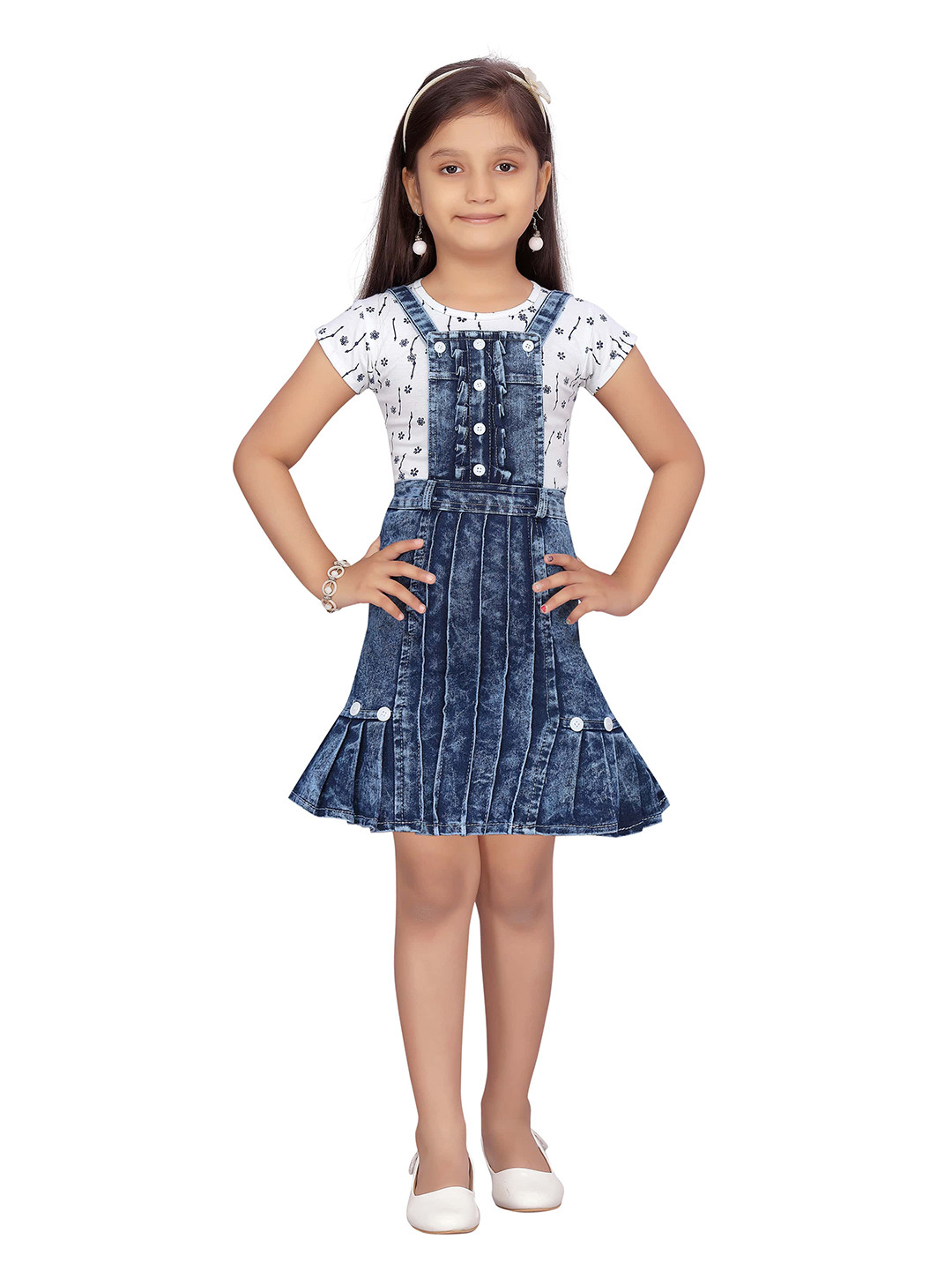 

Aarika Girls Blue & White Printed Top with Skirt
