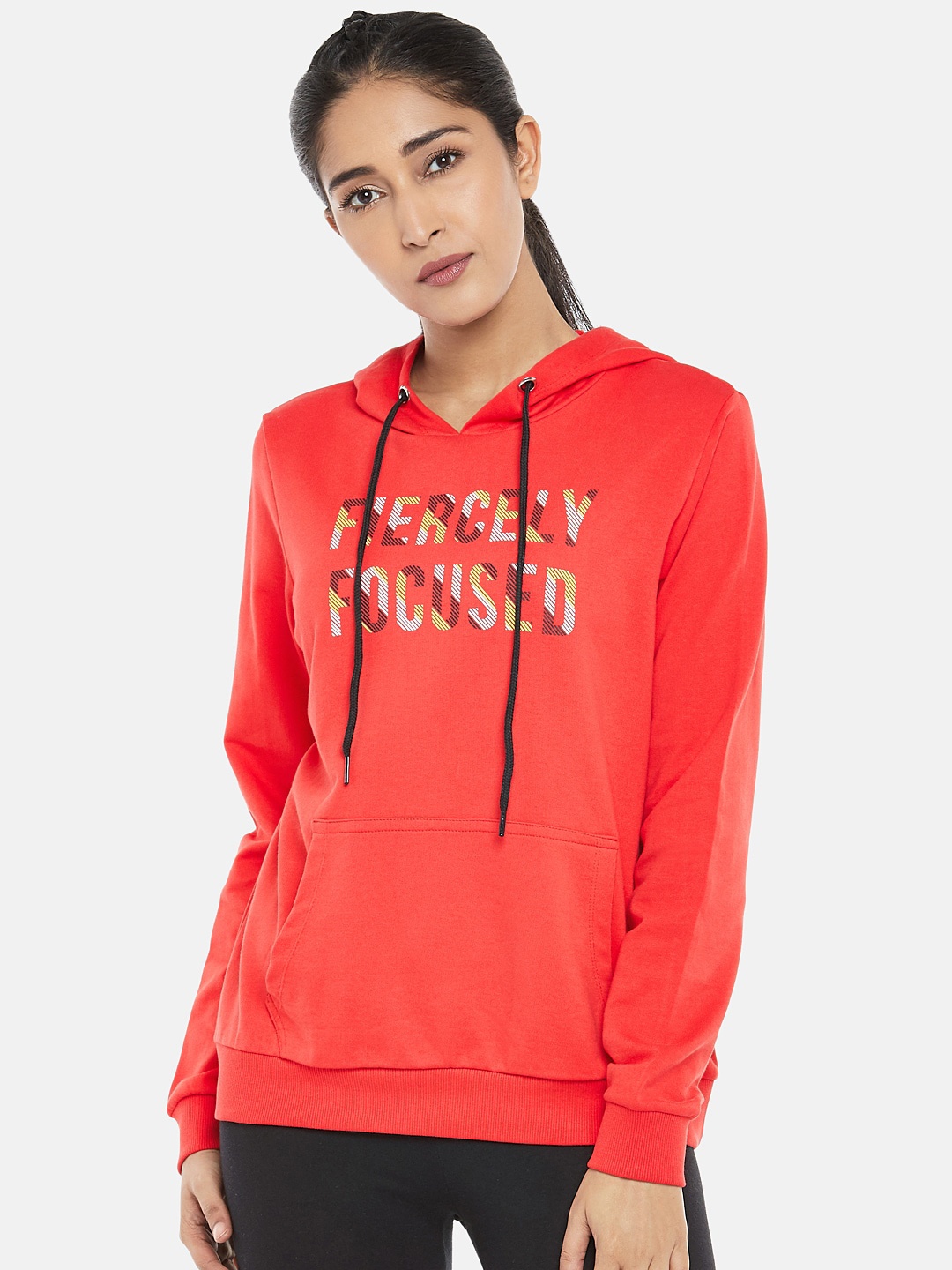 

Ajile by Pantaloons Women Red Typography Print Cotton Hooded Sweatshirt