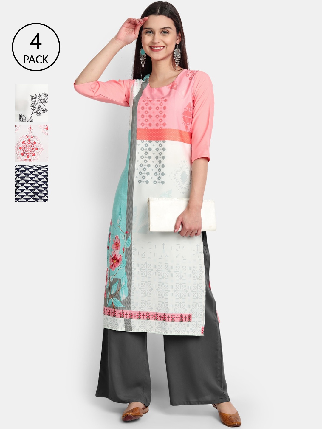 

Ethnic basket Women Pack of 4 Multicoloured Printed Crepe Kurta, Multi