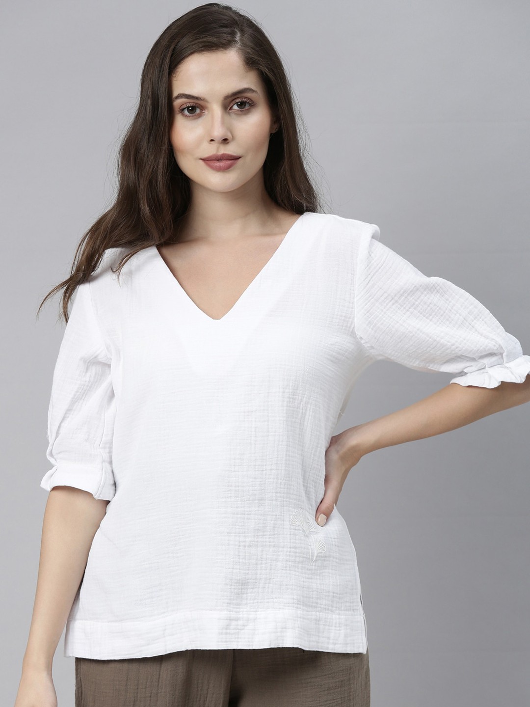 

RAREISM Women White Solid Regular Top