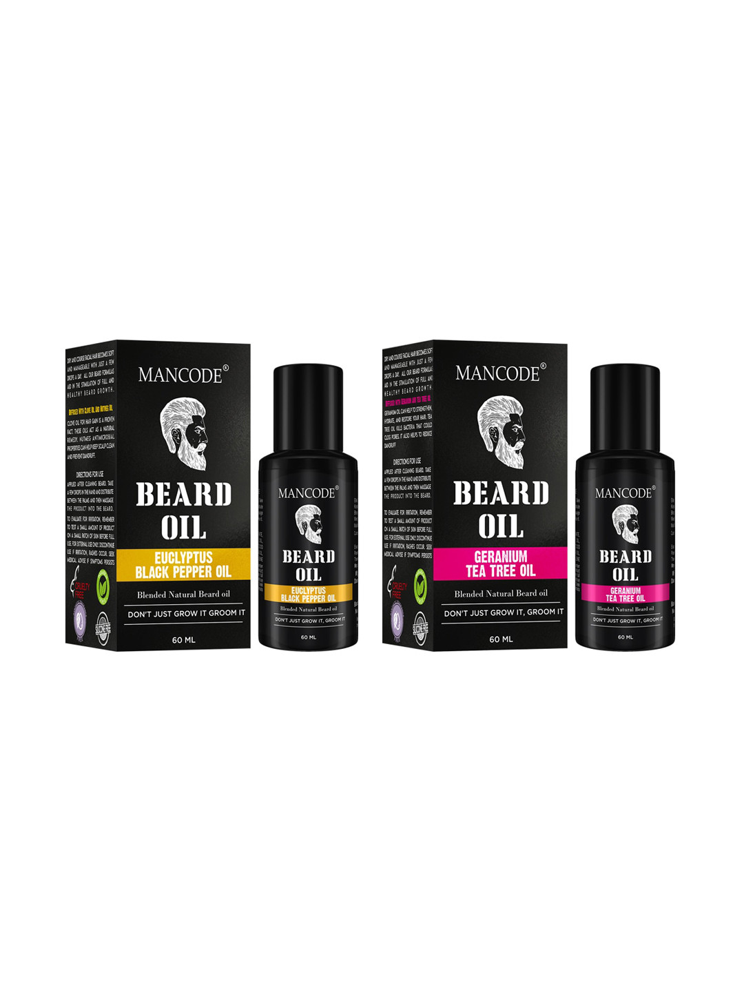 

MANCODE Set of 2 Beard Oil Geranium & Tea Tree - Eucalyptus & Black Pepper - 60 ml each