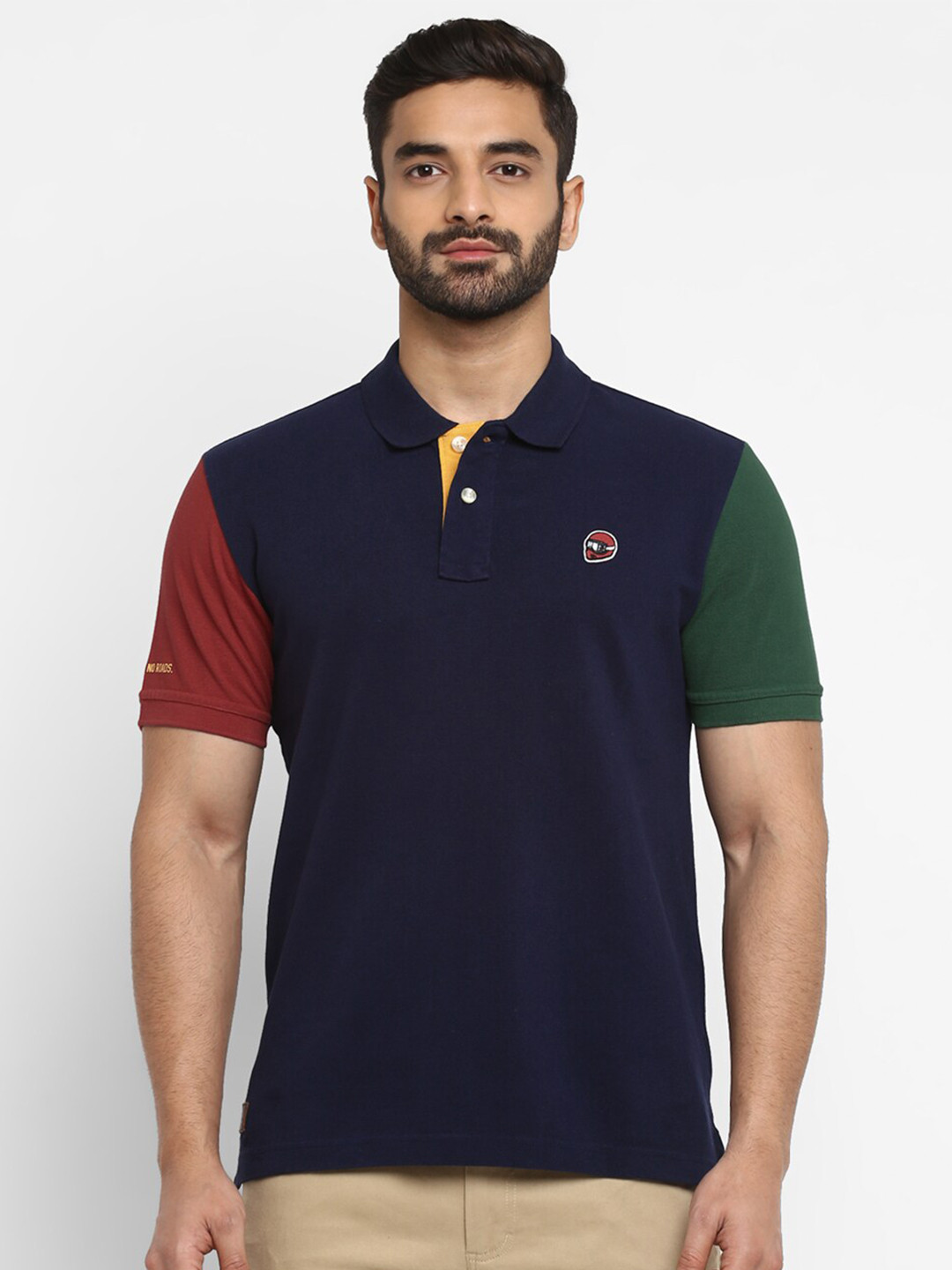 

Royal Enfield Men Navy Blue Solid Polo Collar T-shirt