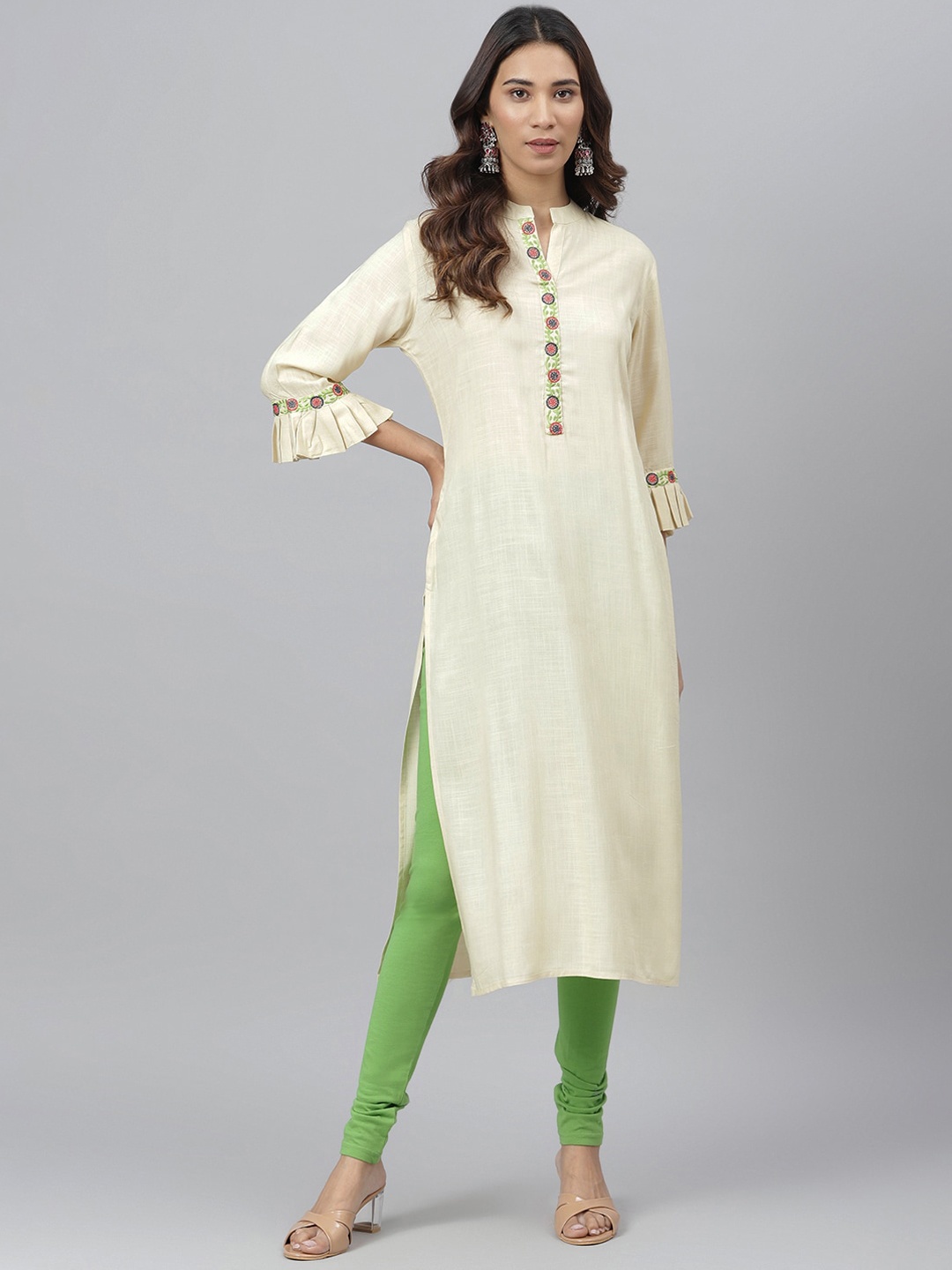 

JAIPUR ATTIRE Women Cream-Coloured Bell Sleeves Kurta
