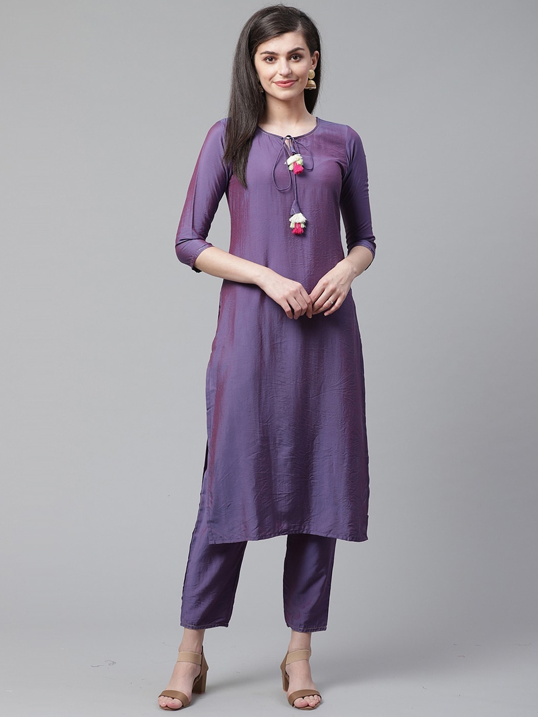 

Indo Era Women Purple Straight Kurta with Trousers