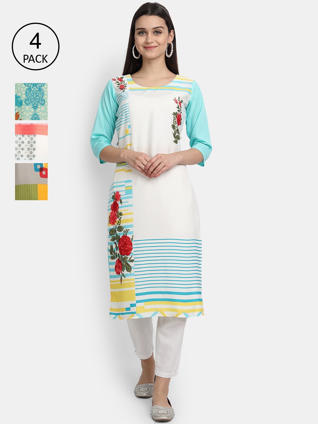 

Ethnic basket Women Pack of 4 Multicoloured Floral Printed Crepe Kurta, Multi