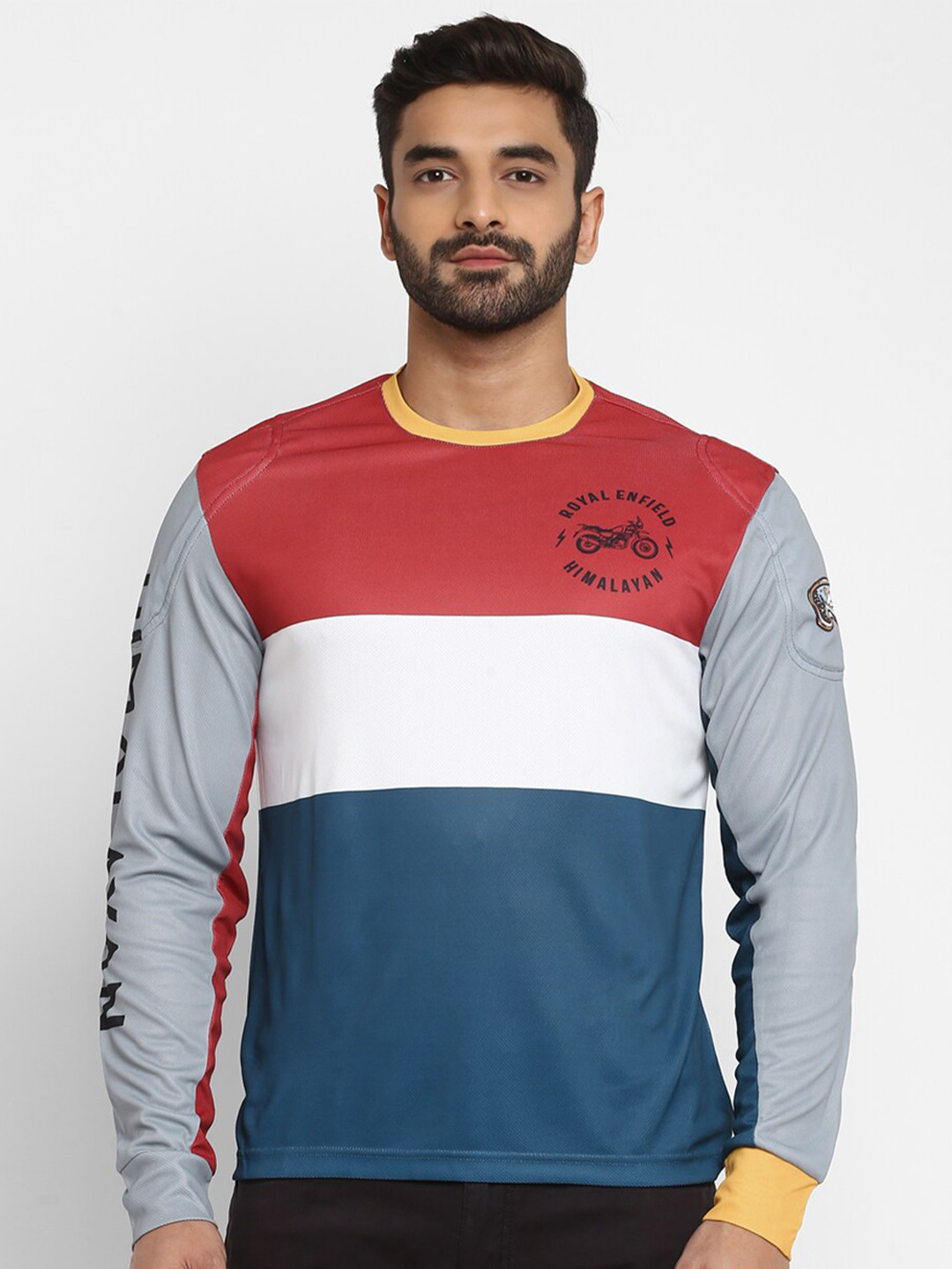 

Royal Enfield Men Red Colourblocked Round Neck T-shirt