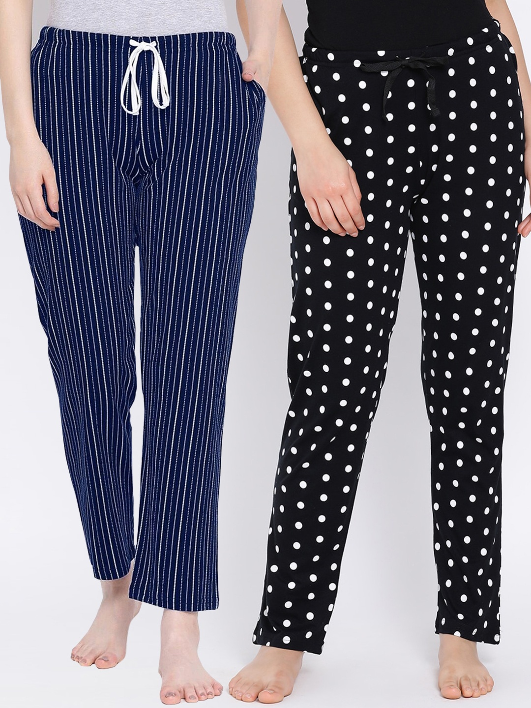 

Kanvin Women Pack Of 2 Printed Pure Cotton Lounge Pants, Blue