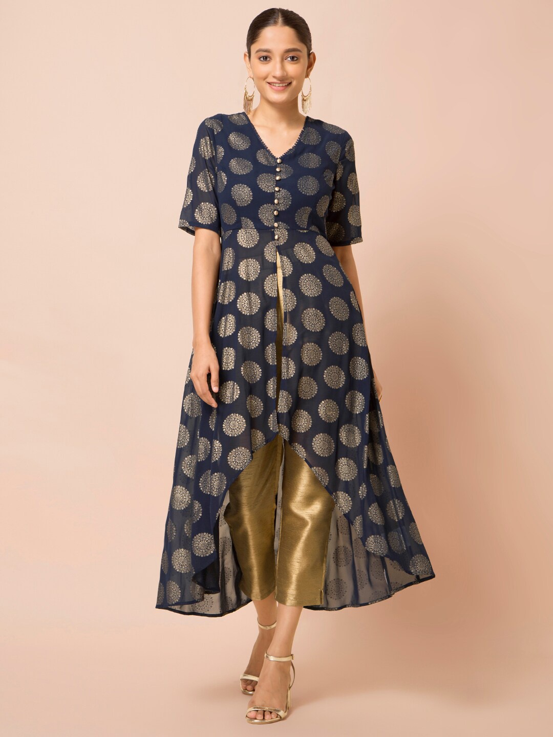 

INDYA Navy Blue Printed Kurta