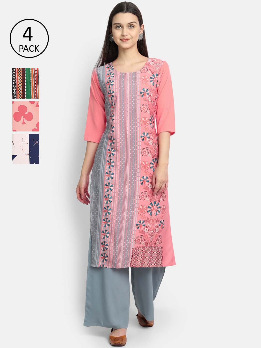 

Ethnic basket Women Pack Of 4 Ethnic Motifs Printed Crepe Kurta, Multi