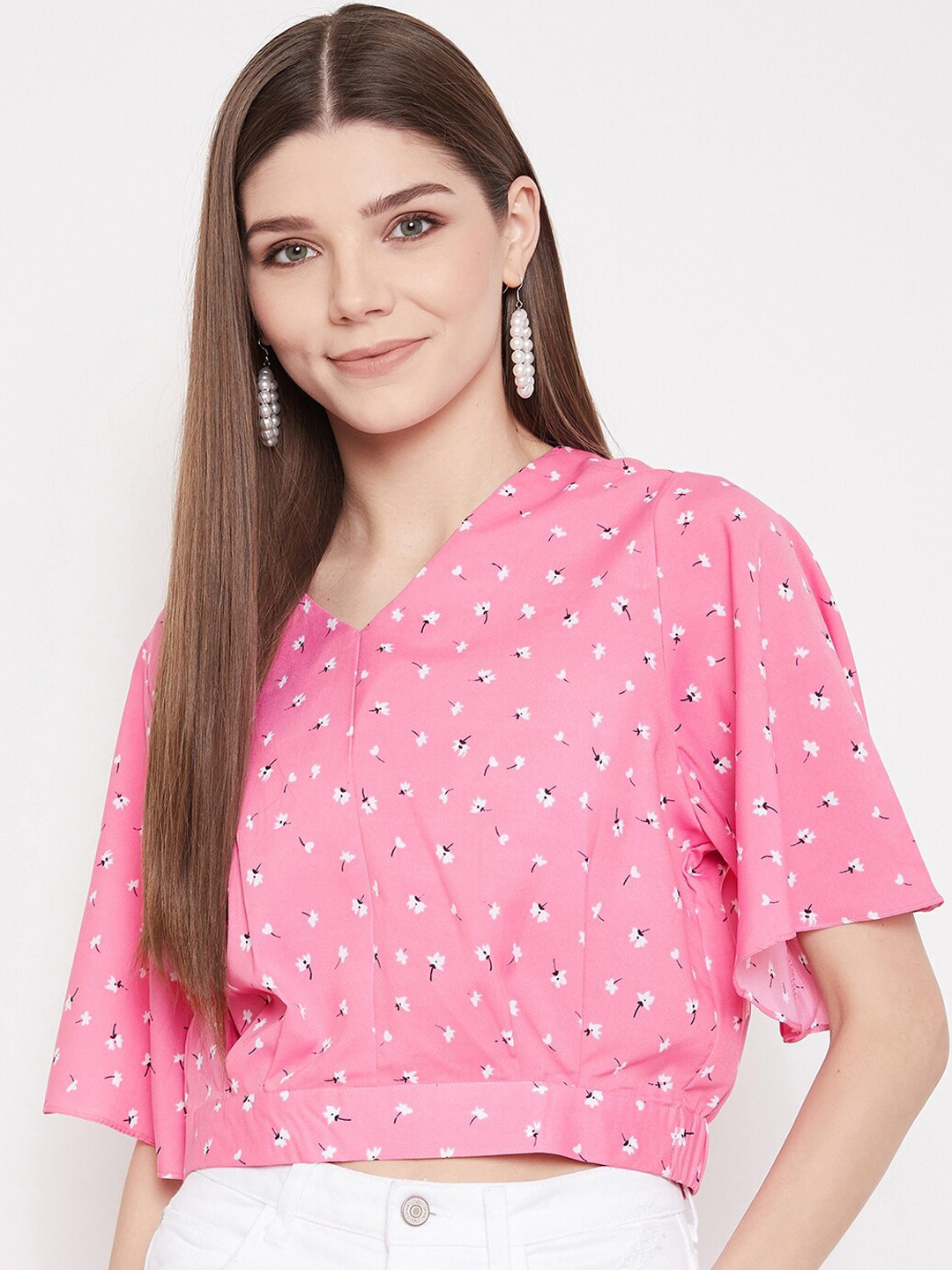 

Uptownie Lite Pink Floral One Shoulder Crepe Regular Top