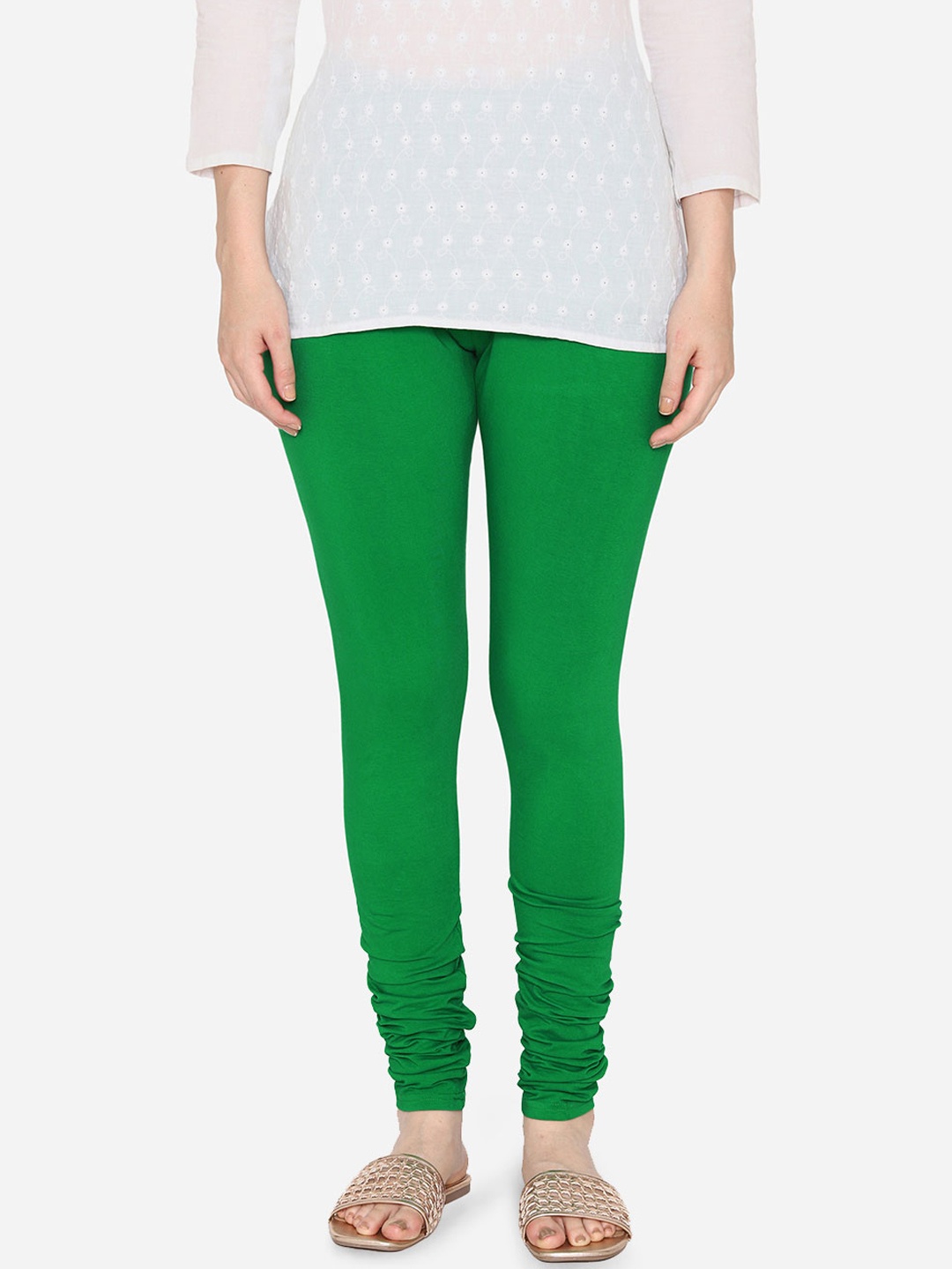 

Vami Women Green Solid Churidar-Length Stretchable Leggings
