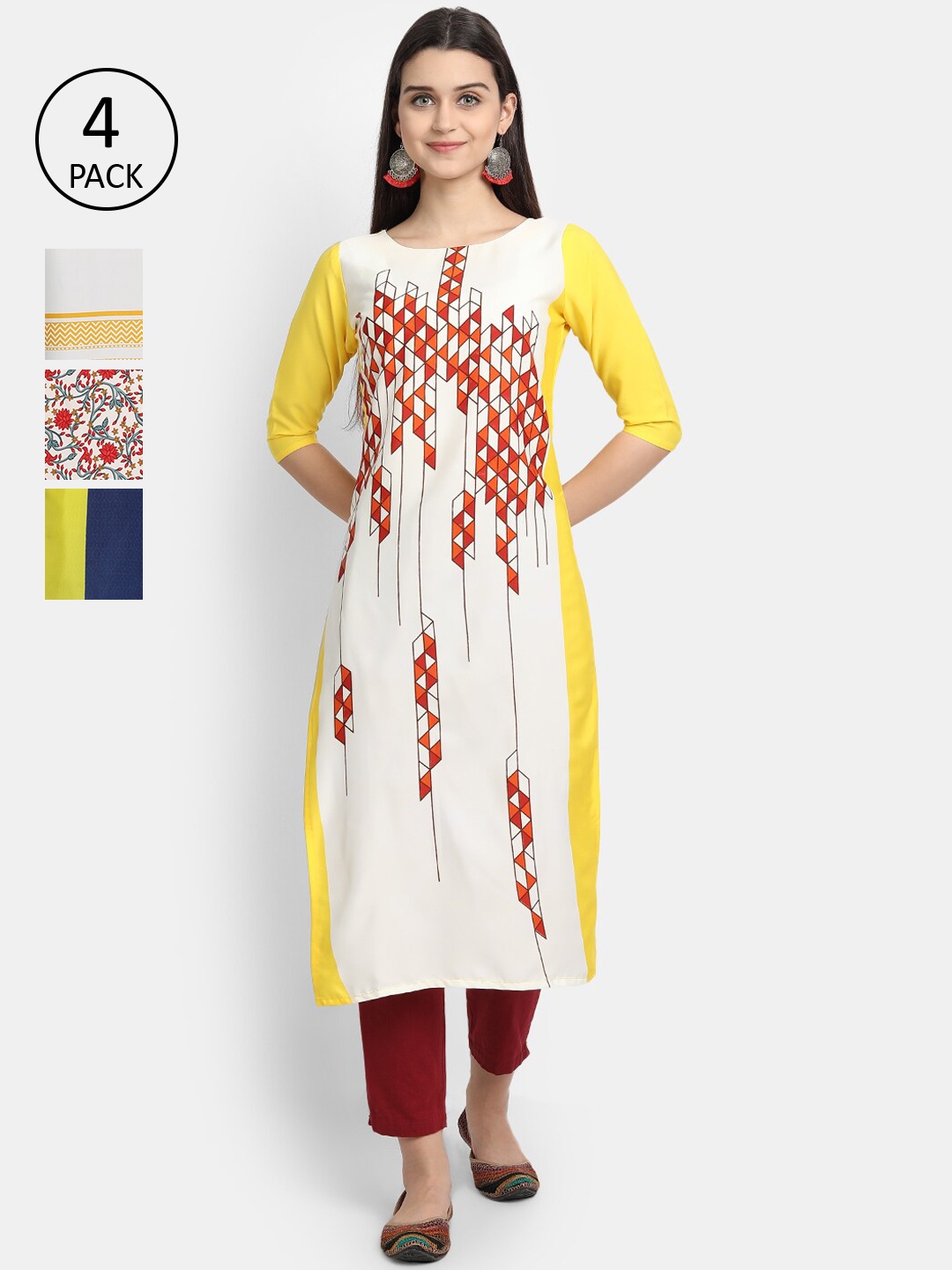 

Ethnic basket Women Pack Of 4 Printed Crepe Kurtas, Multi
