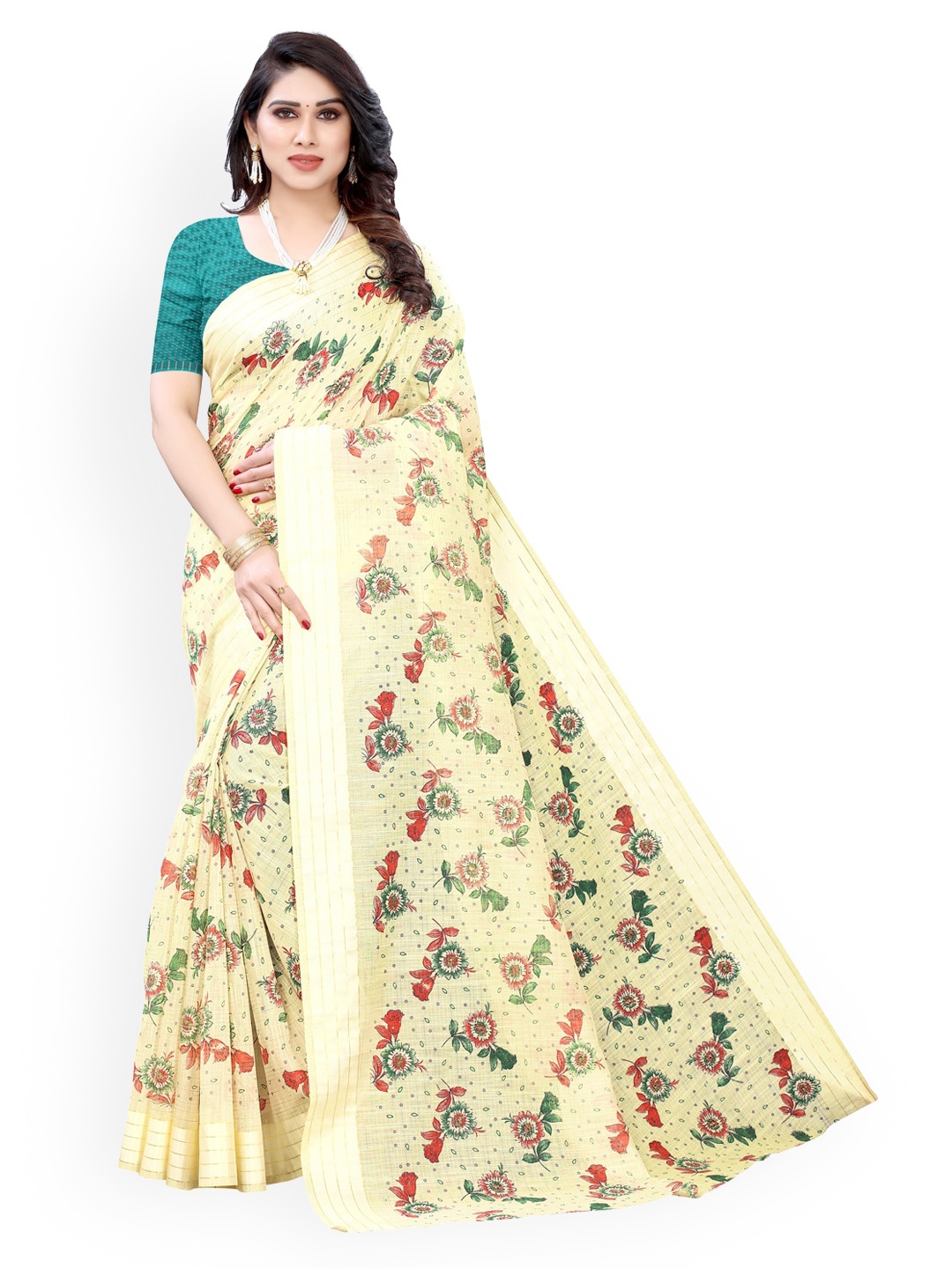 

KALINI Yellow Printed Polycotton Saree