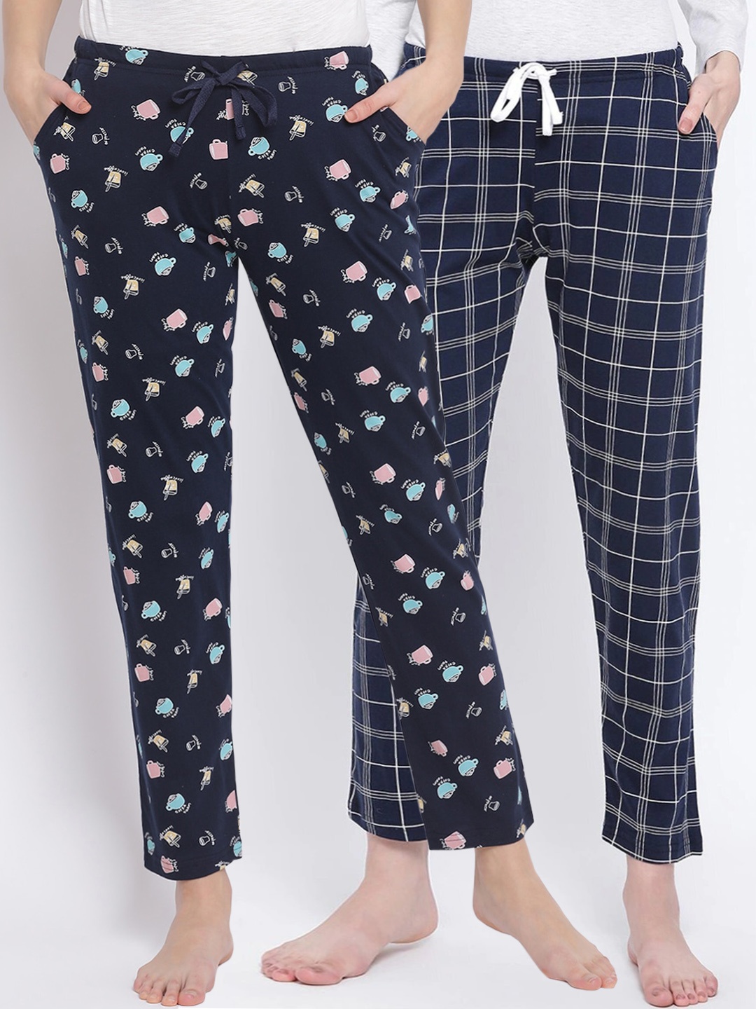 

Kanvin Women Pack Of 2 Pure Cotton Lounge Pants, Navy blue