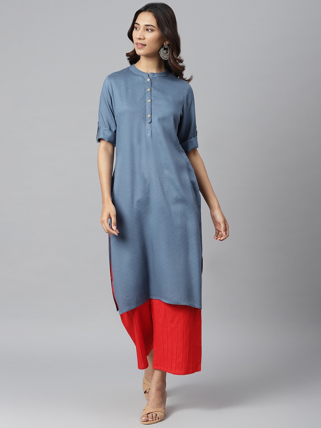 JAIPUR ATTIRE Women Grey Geometric Thread Work Pathani Kurta