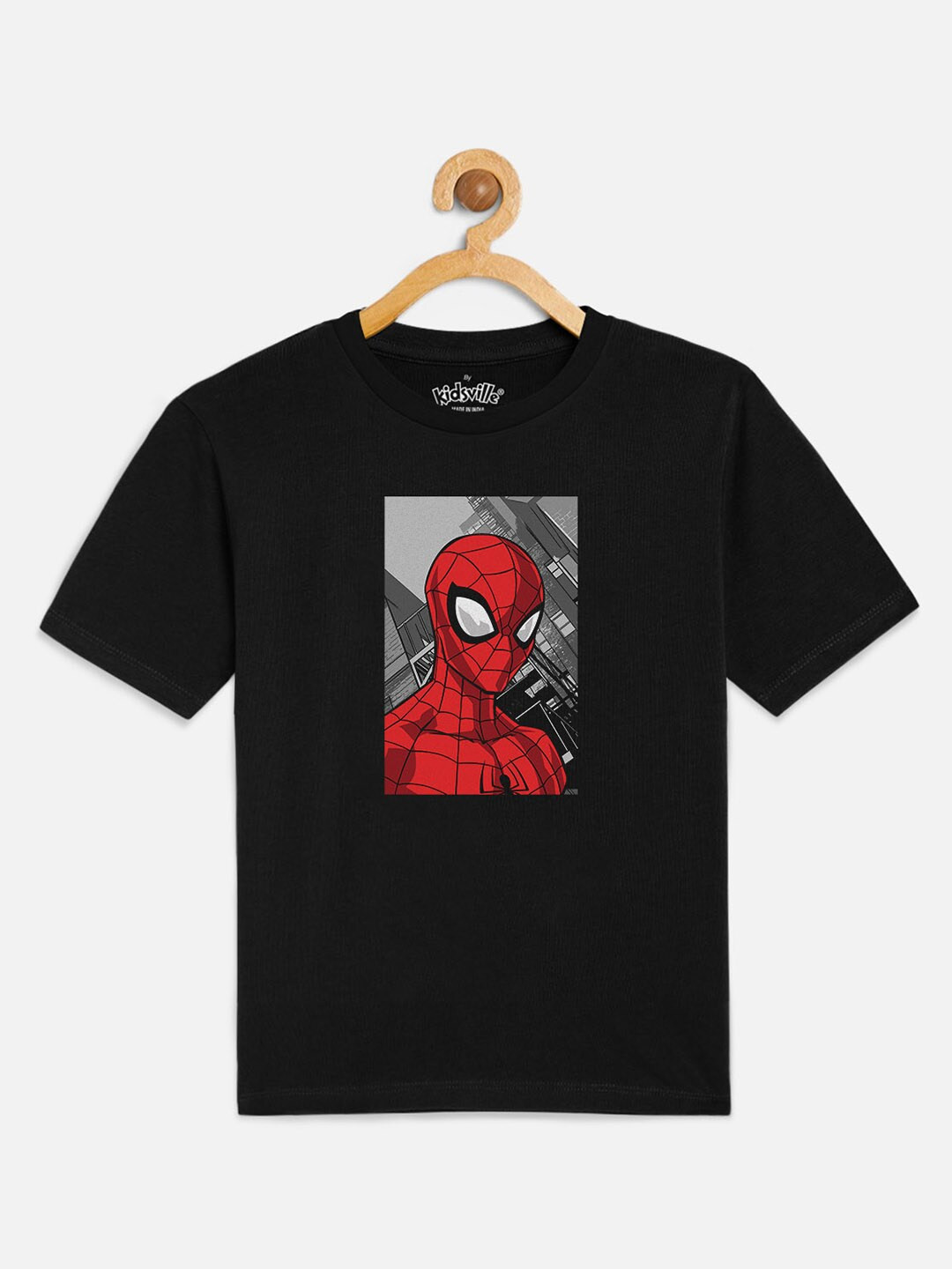 

Kids Ville Boys Black Pure Cotton Spiderman Printed Round Neck Pure Cotton T-shirt