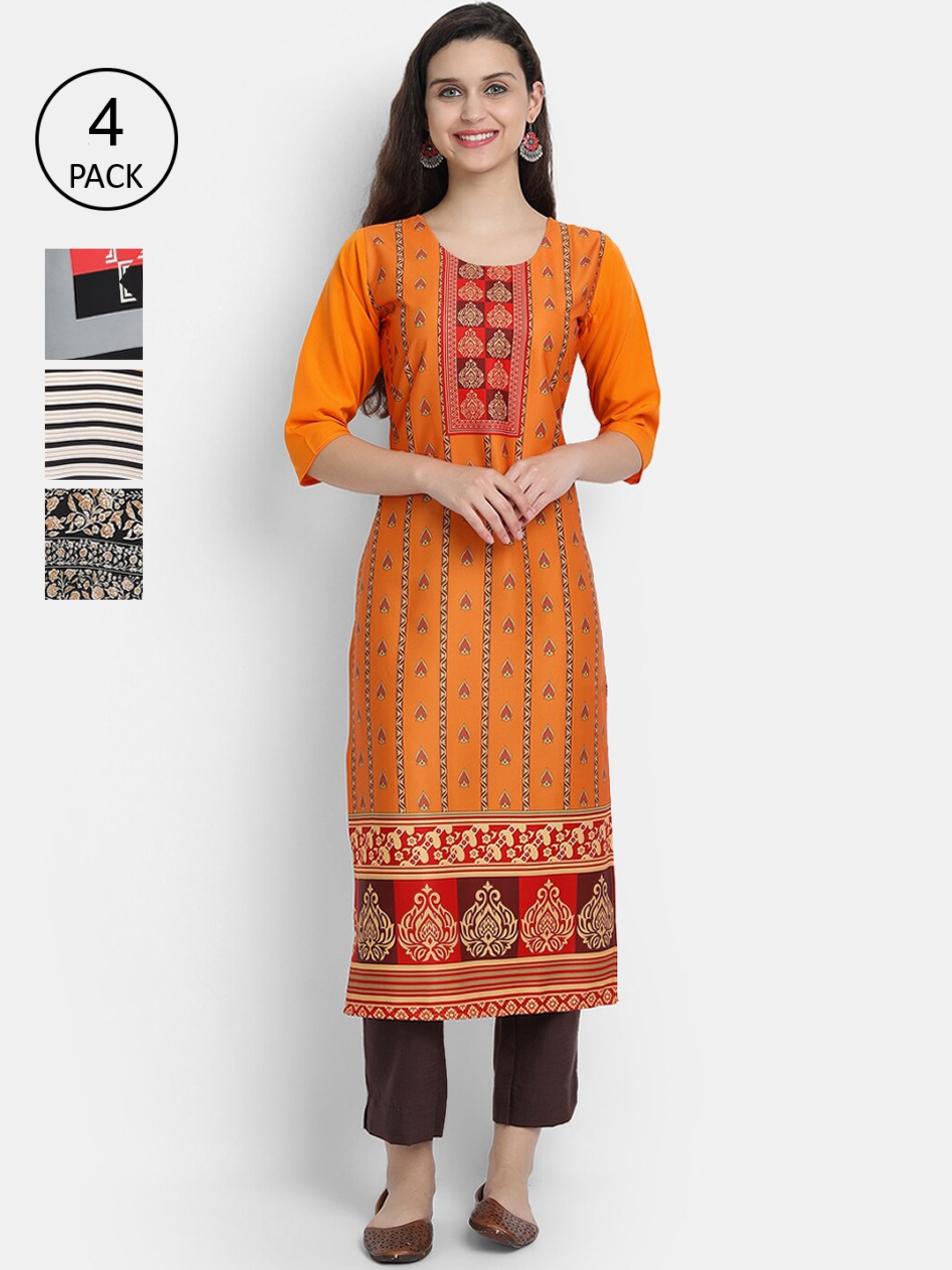 

Ethnic basket Women Pack Of 4 Printed Crepe Kurtas, Multi