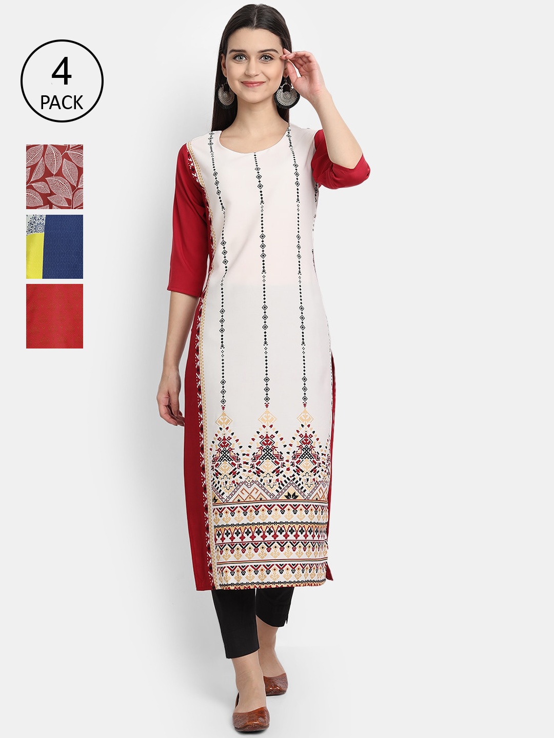 

Ethnic basket Women Pack Of 4 Ethnic Motifs Printed Crepe Kurta, Multi