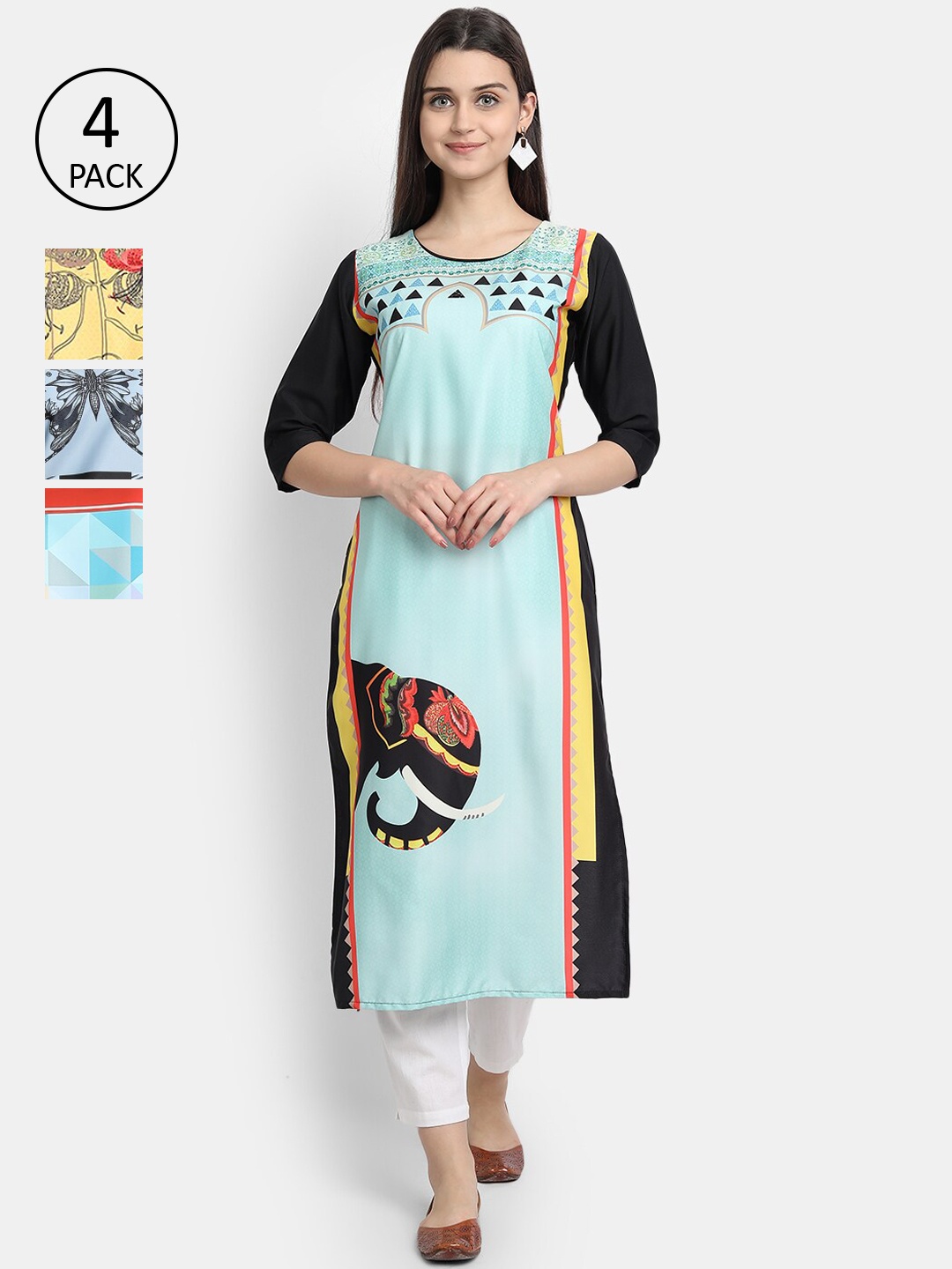 

Ethnic basket Women Pack of 4 Multicoloured Printed Crepe Kurta, Multi