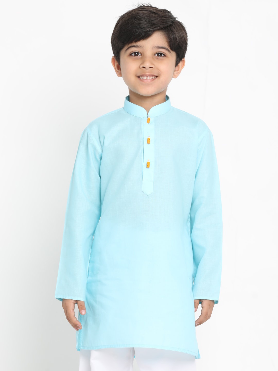 

VASTRAMAY Boys Blue Solid Mandarin Collar Cotton Kurta