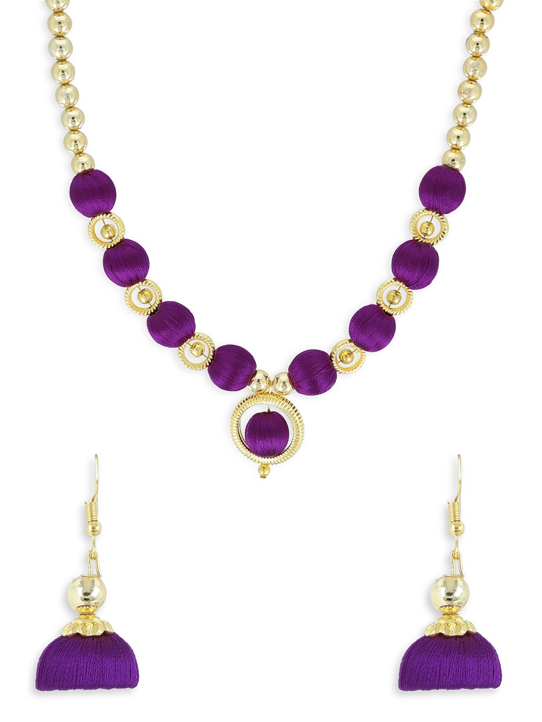 AKSHARA Gold-Plated Purple Beaded Handcrafted Jewellery Set