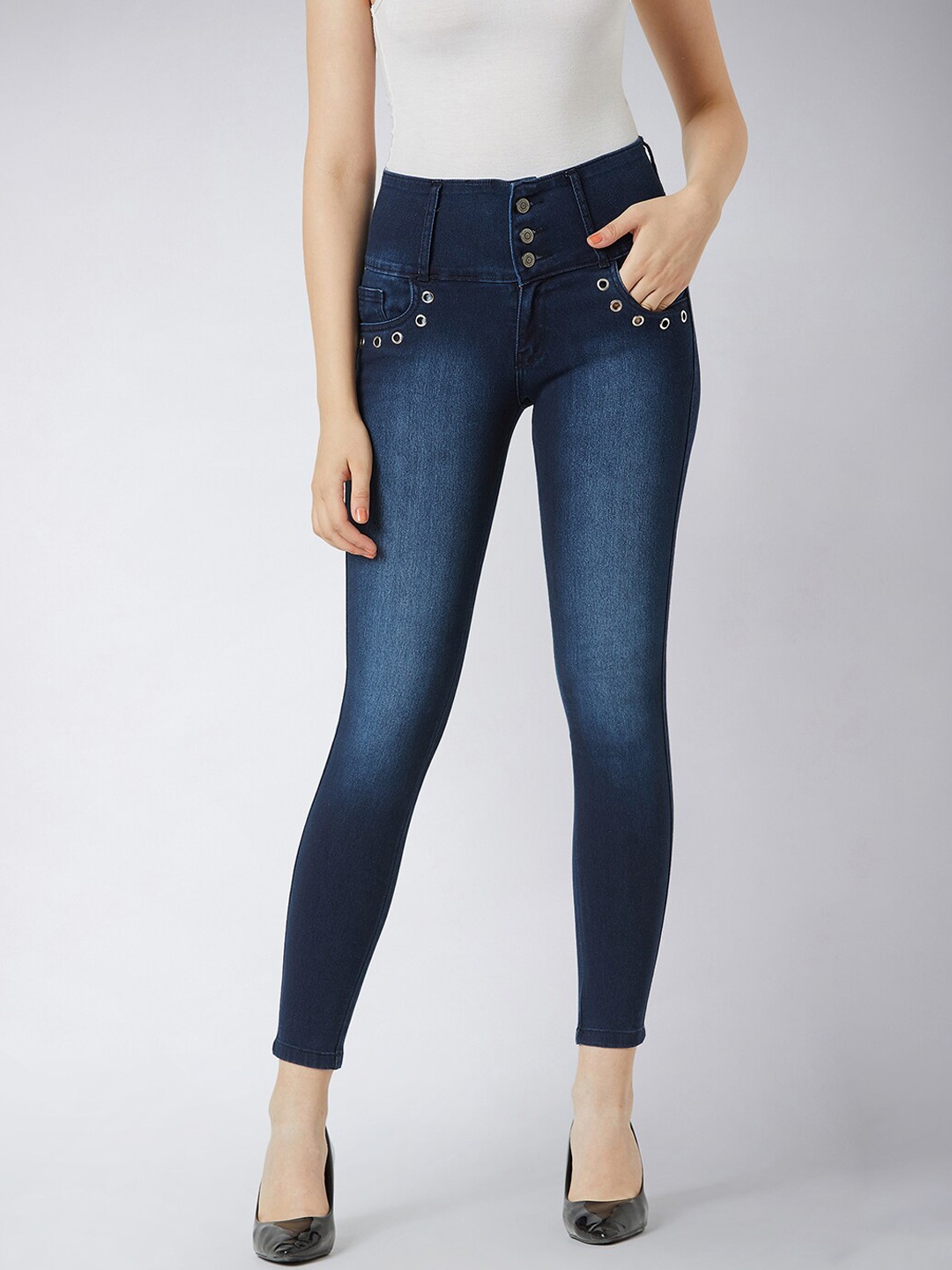 

Miss Chase Women Navy Blue Skinny Fit High-Rise Light Fade Stretchable Jeans