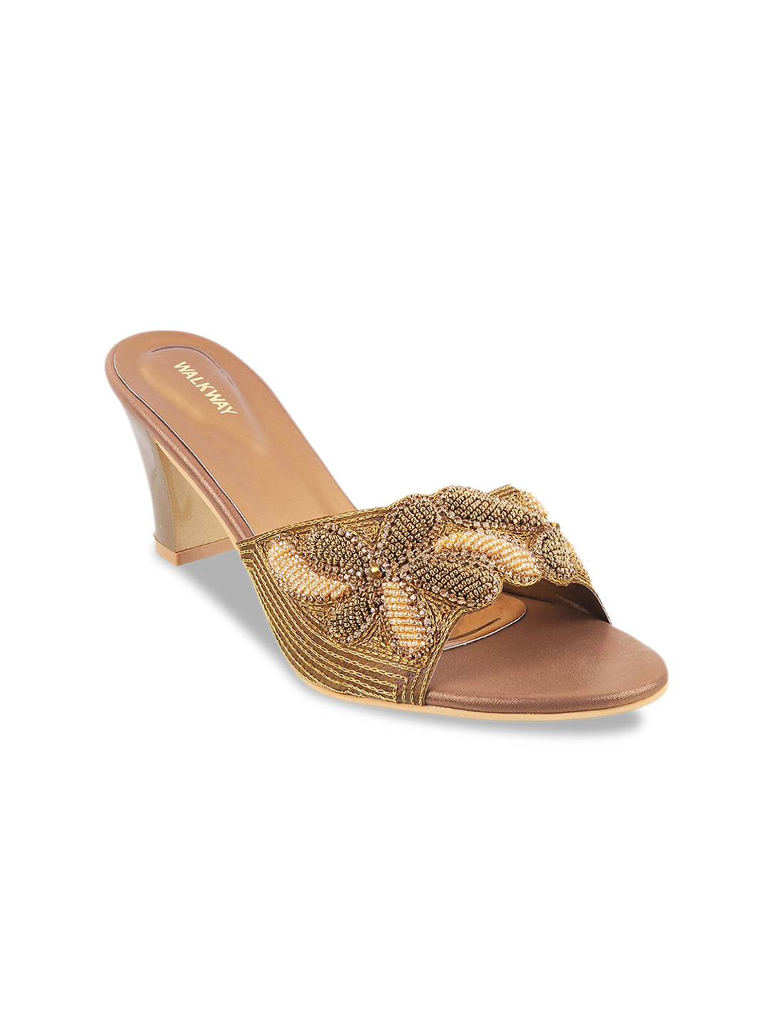 

WALKWAY by Metro Women Gold-Toned Embellished Beaded Block Heels