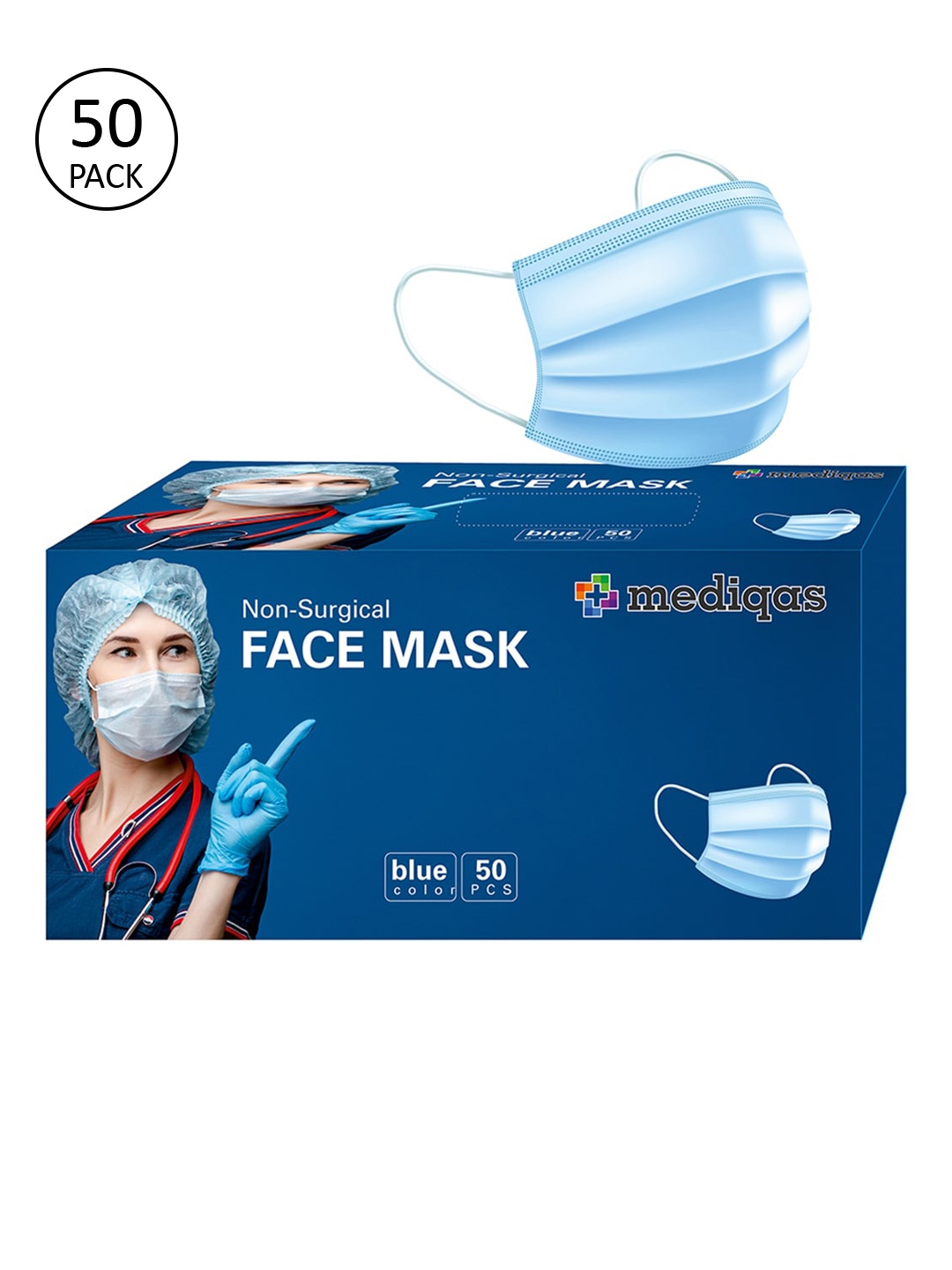

Voylla Unisex Pack Of 50 Blue 3-Ply Surgical Disposable Masks