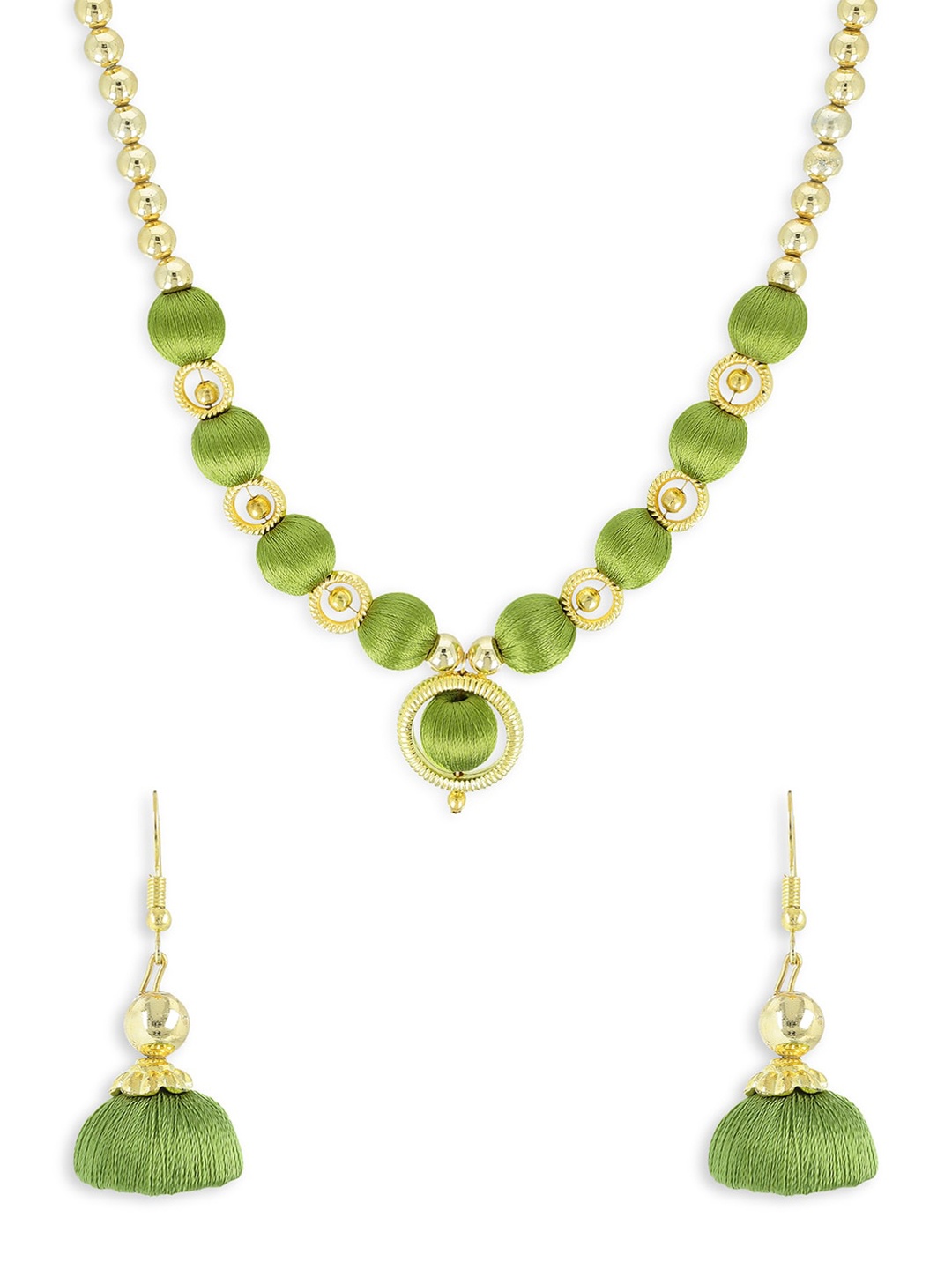 AKSHARA Gold-Plated Green Beaded Handcrafted Jewellery Set