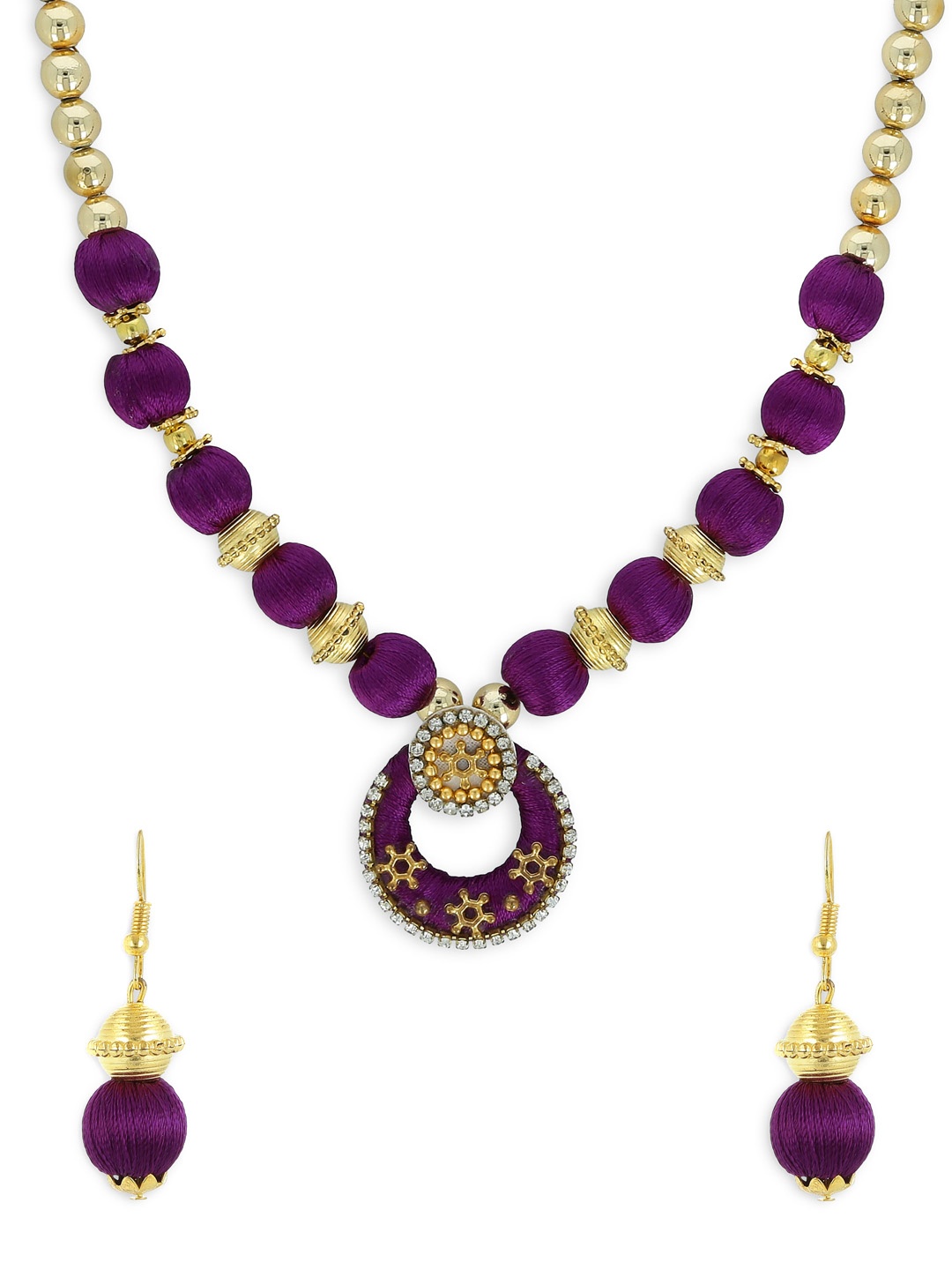 

AKSHARA Gold-Plated Purple & Beige Beaded Handcrafted Jewellery Set