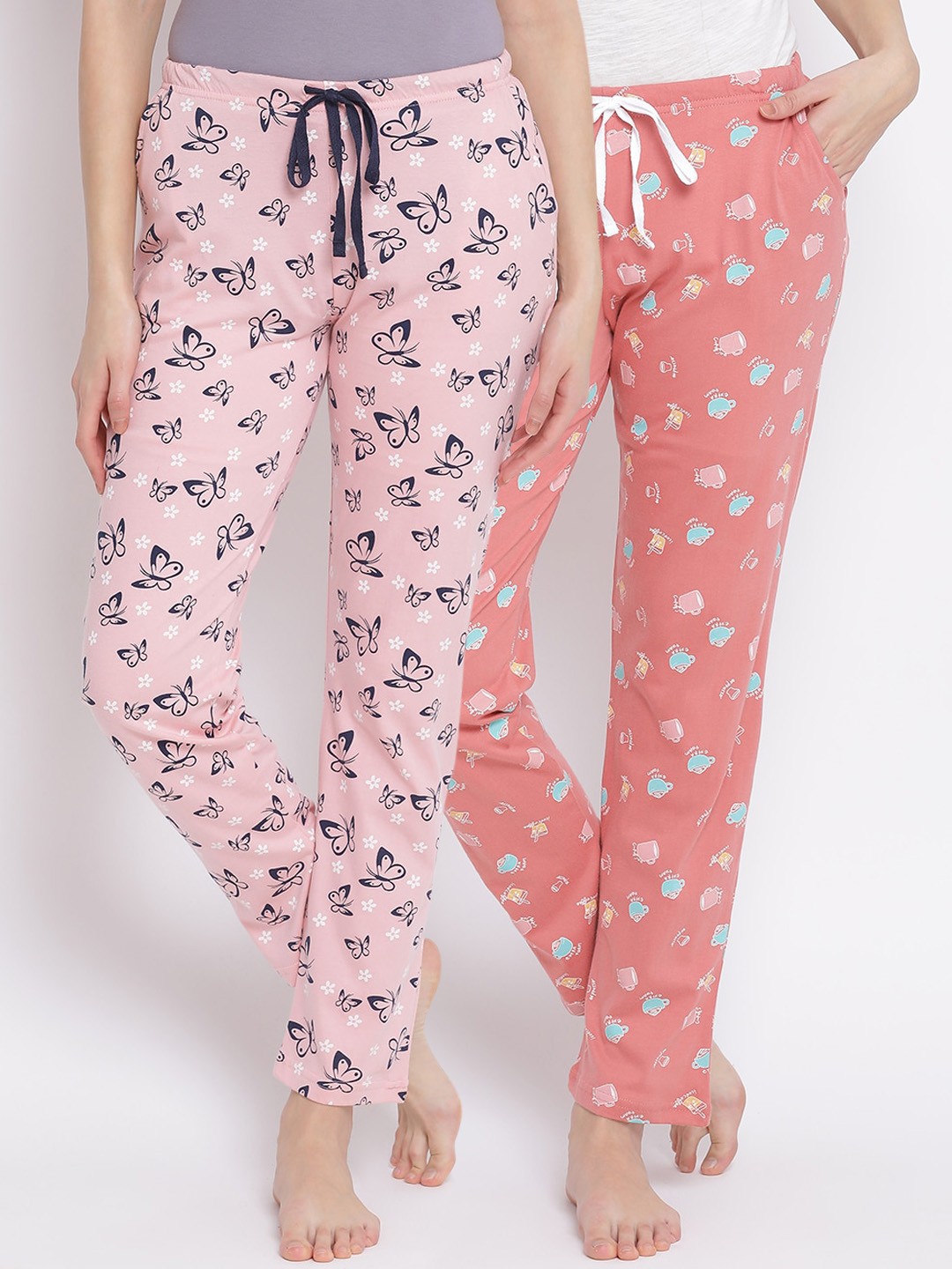 

Kanvin Women Pack Of 2 Printed Pure Cotton Lounge Pants, Orange