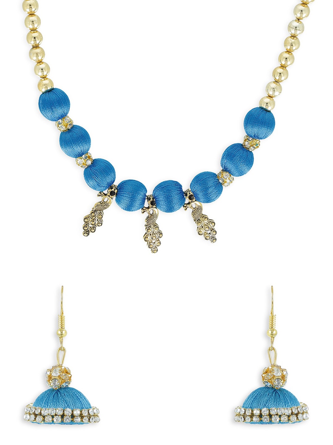 

AKSHARA Girls Gold-Plated Blue Beaded Handcrafted Jewellery Set
