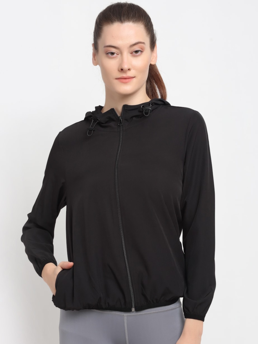 PERFKT-U Women Black Lightweight Antimicrobial Hooded Running Jacket