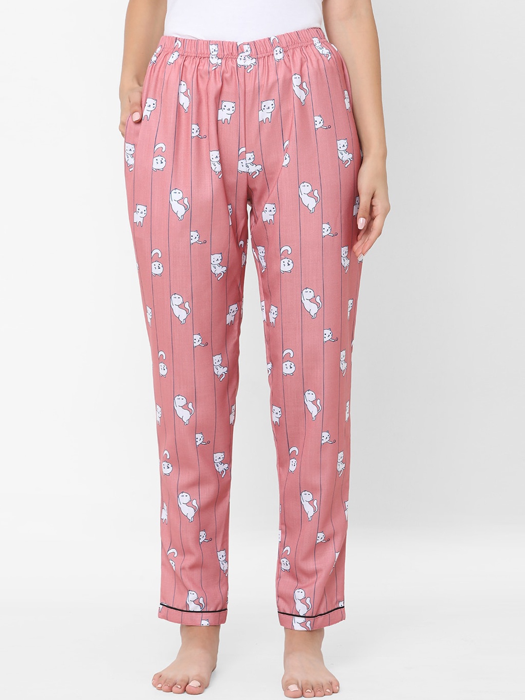 

FashionRack Women Pink & White Printed Lounge Pants