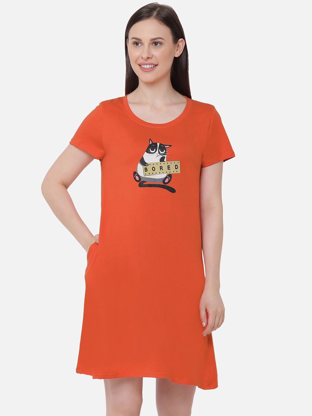

SOIE Women Orange Printed Sleep Shirt