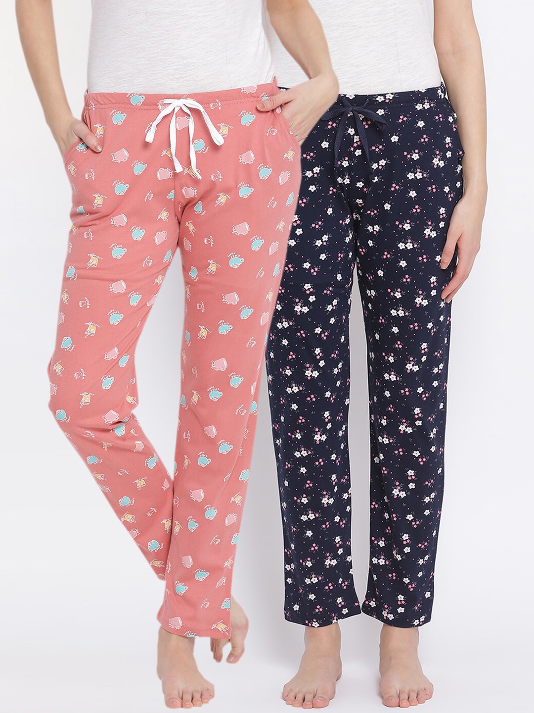 

Kanvin Women Pack Of 2 Printed Pure Cotton Lounge Pants, Orange