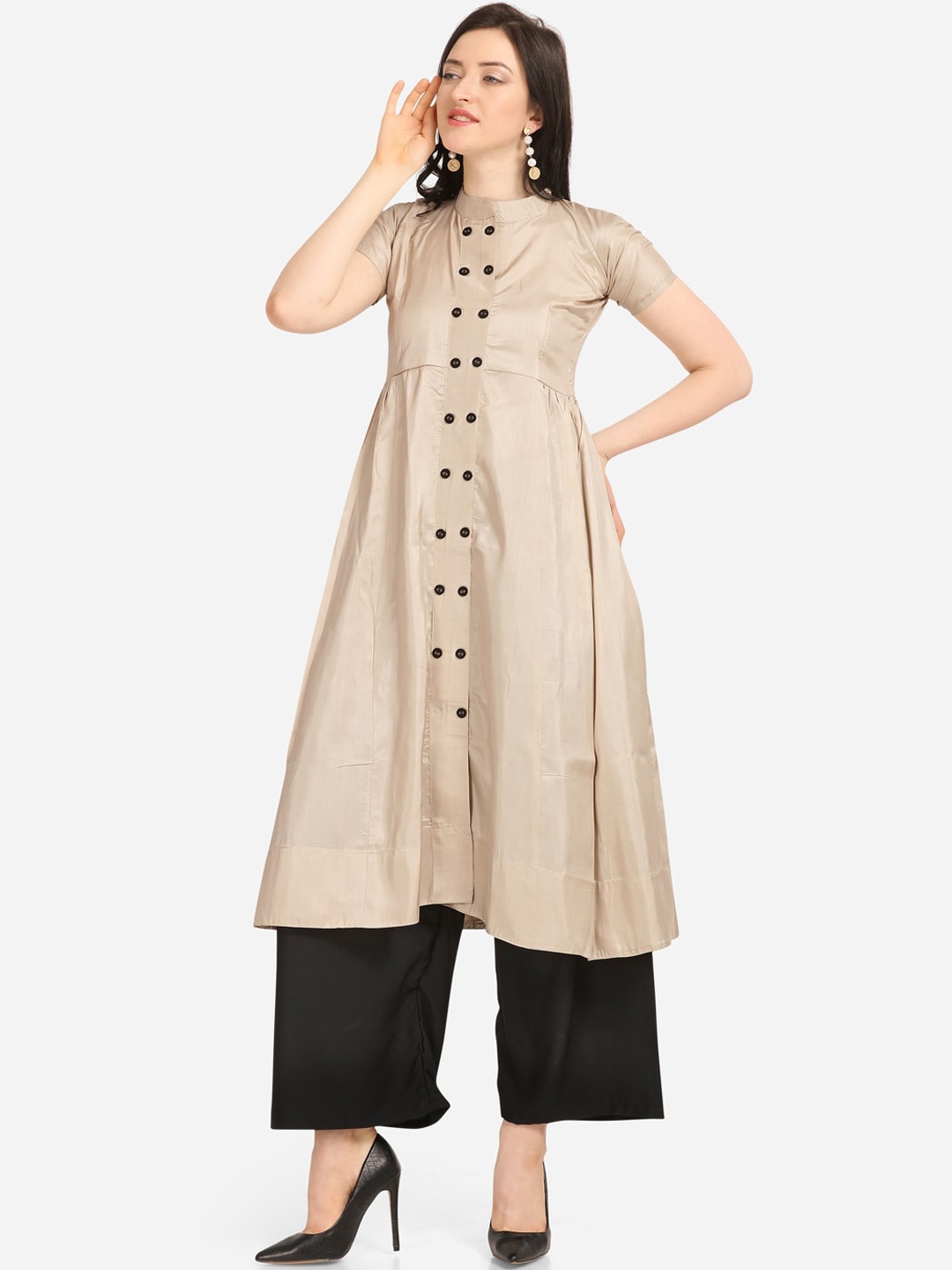 

Florence Women Beige & Black Solid A-Line Kurta & Palazzos