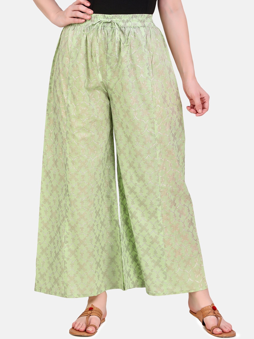 

Aawari Women Green Regular Fit Printed Regular Trousers
