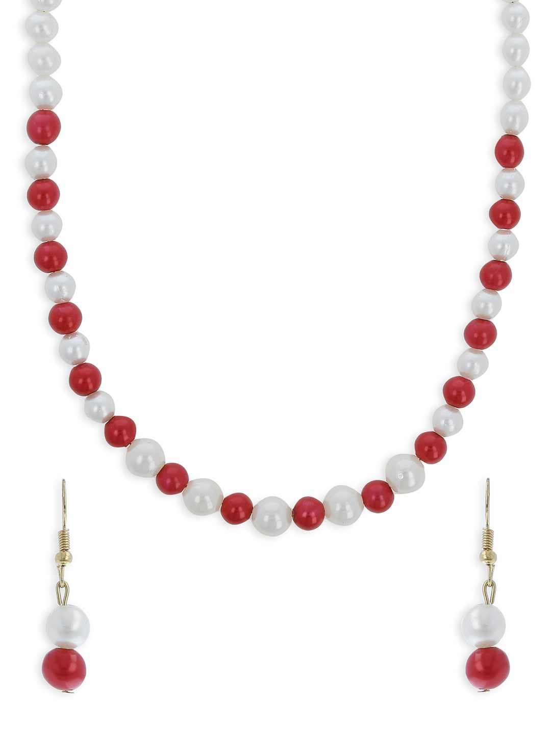 

AKSHARA Gold-Plated Red & White Beaded Handcrafted Jewellery Set