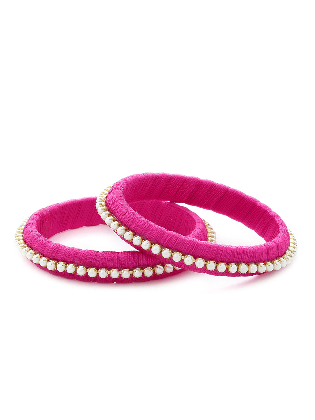 

AKSHARA Set Of 2 Pink & White Silk Thread Pearl Beaded Handcrafted Bangles