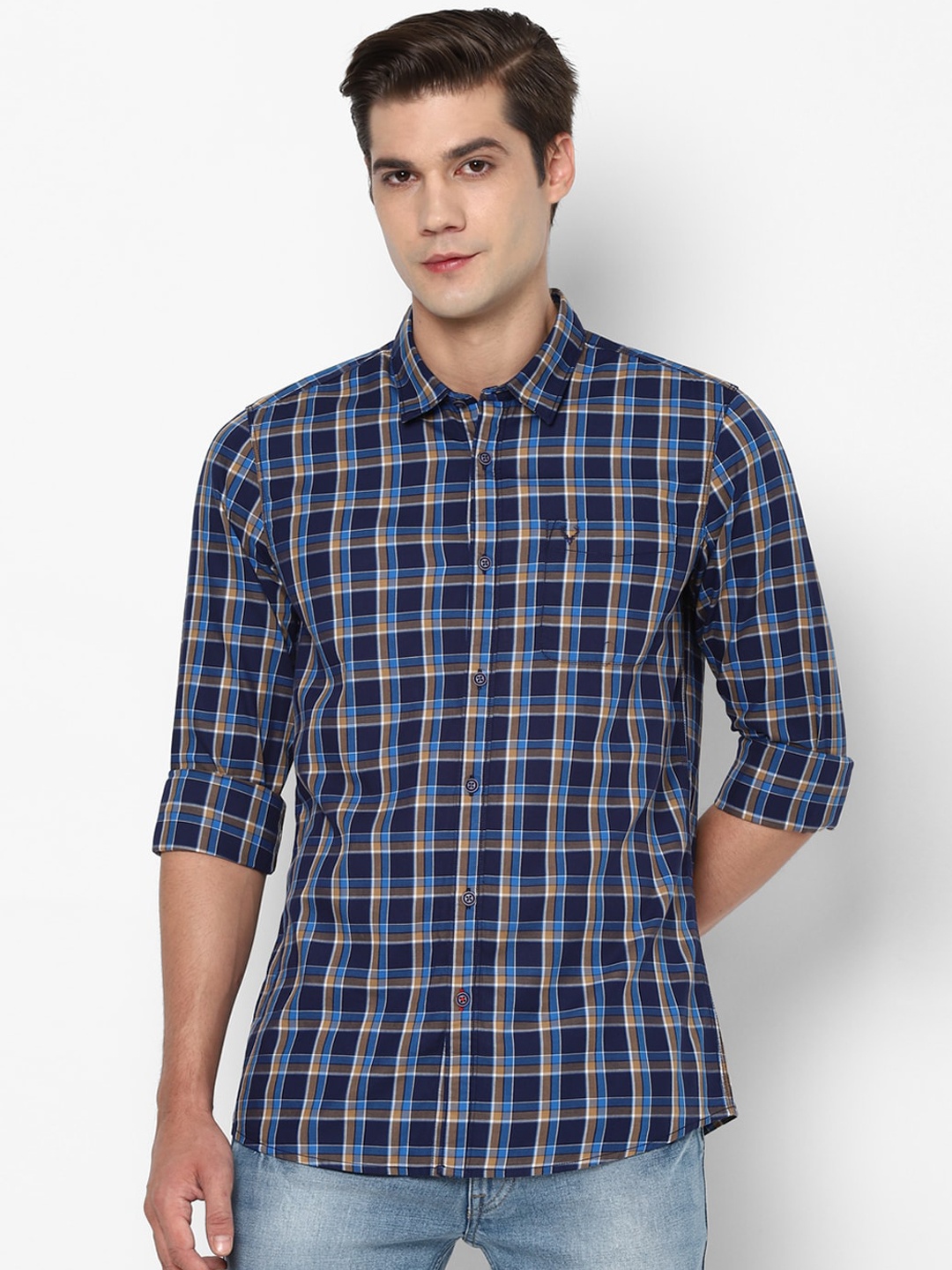 

Allen Solly Sport Men Navy Blue & Brown Regular Fit Checked Casual Shirt