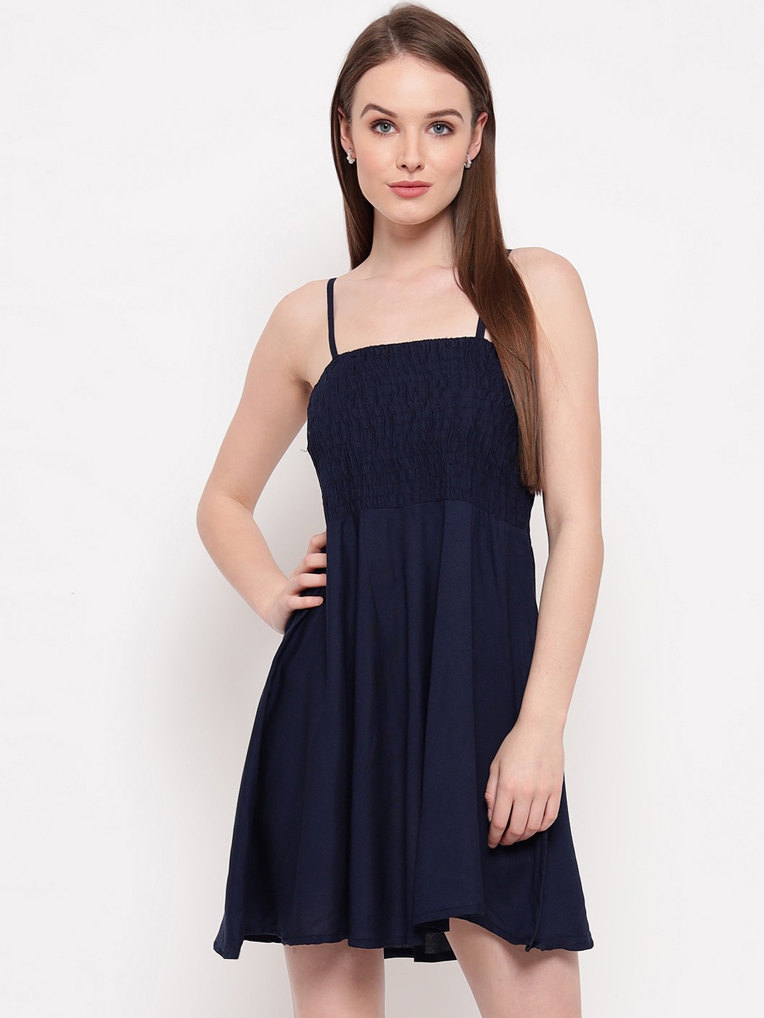 

Aawari Women Navy Solid Fit & Flare Dress, Navy blue