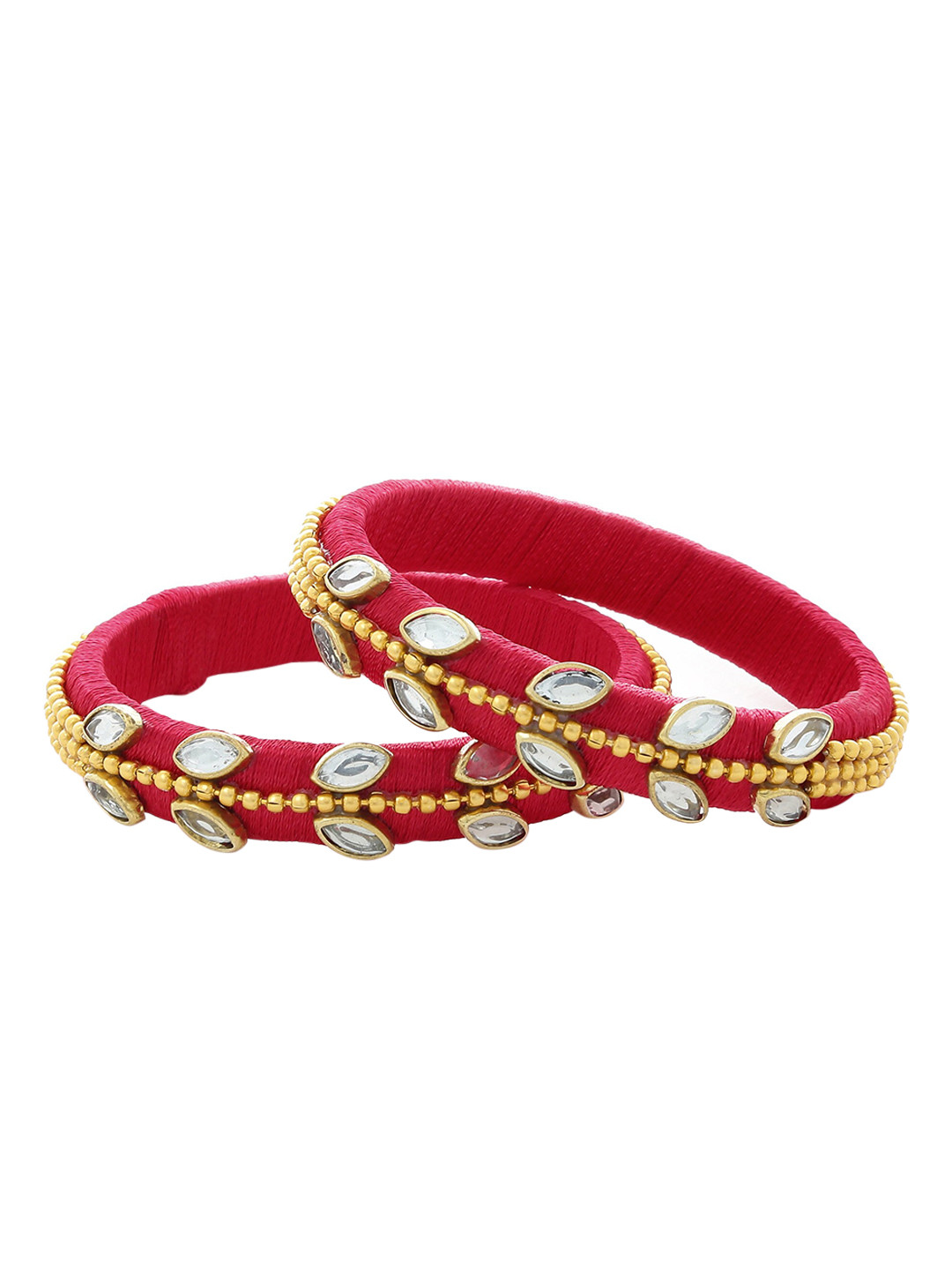 

AKSHARA Set Of 2 Red & White Kundan-Studded Beaded Silk Thread Handcrafted Bangles