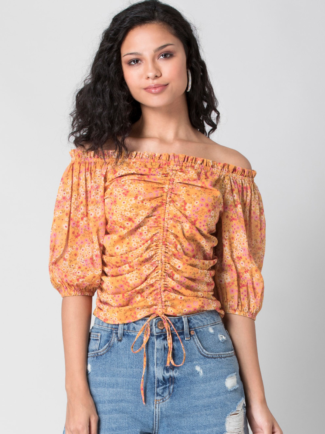 

FabAlley Multicoloured Floral Off-Shoulder Georgette Bardot Top, Multi